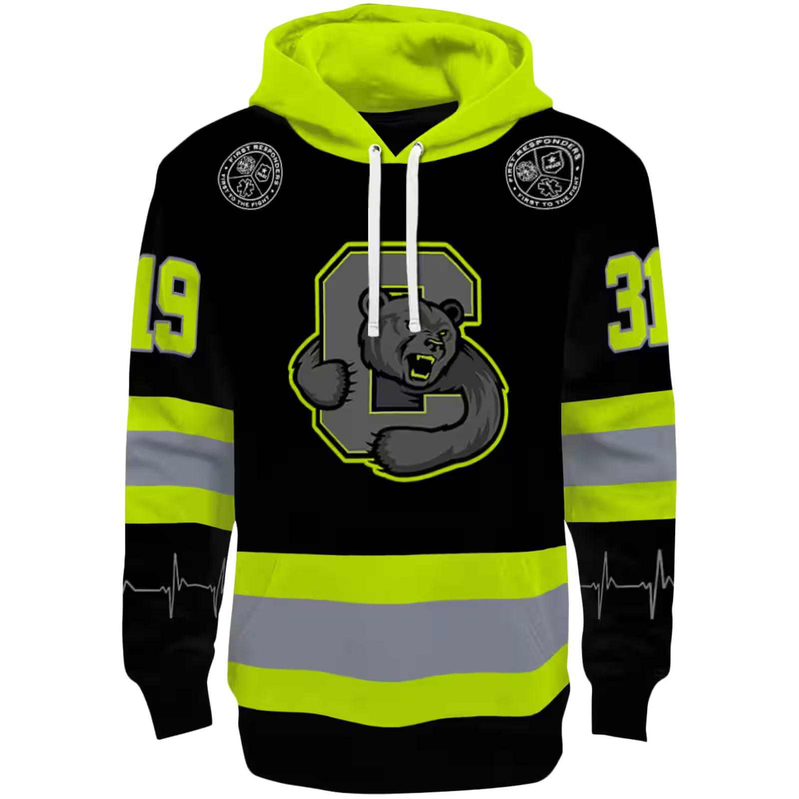 Personalized Cornell Big Red Safety Motif Black Neon Green Hoodie