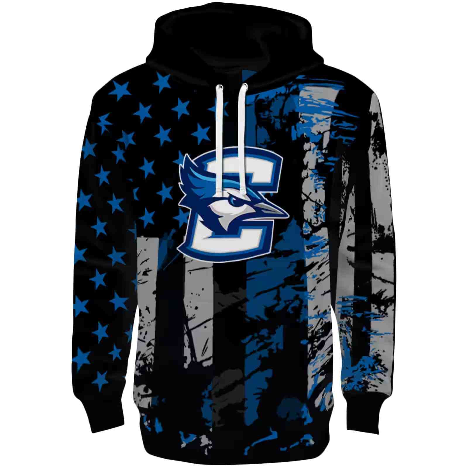 Personalized Creighton Bluejays Distressed Flag Blue Black Hoodie