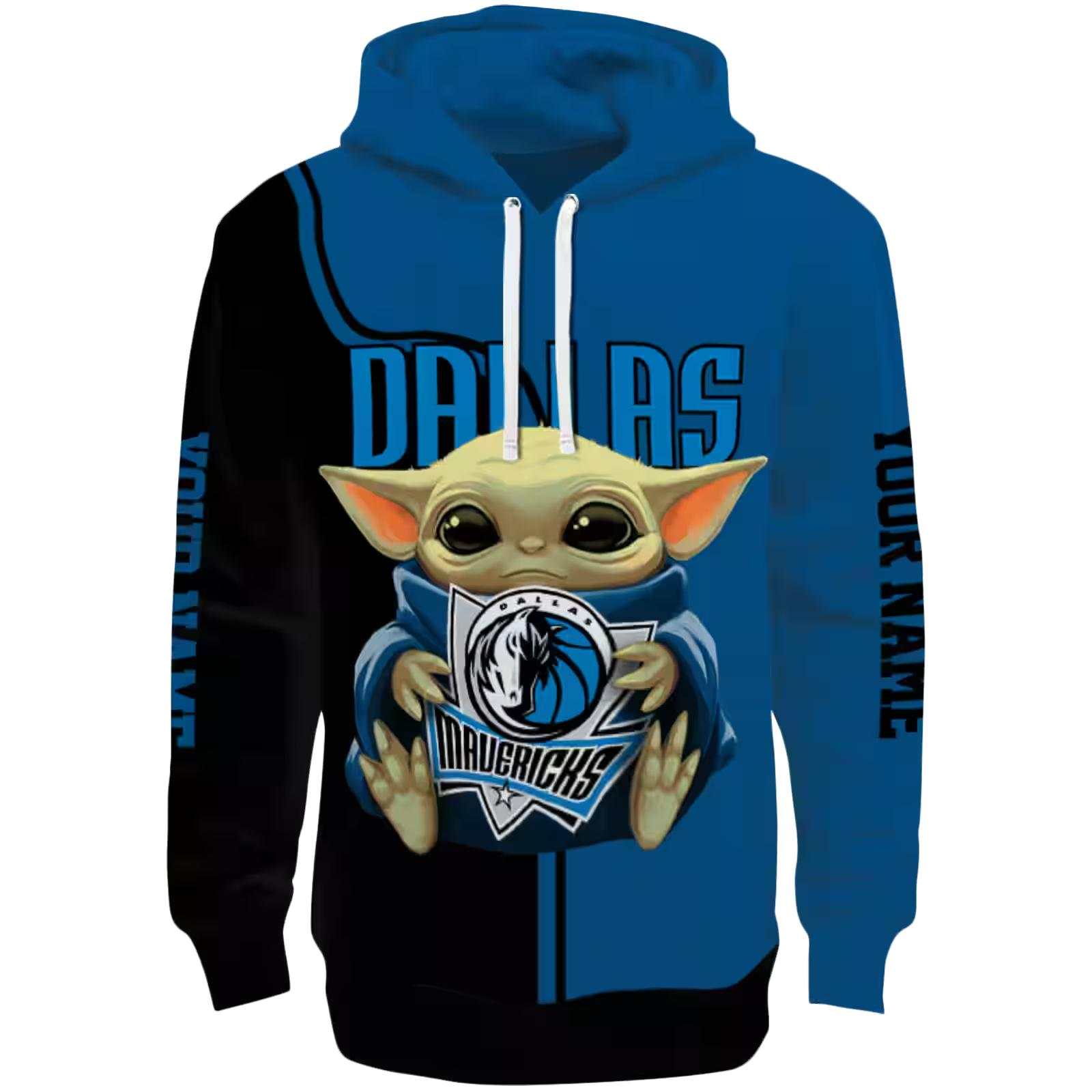 Personalized Dallas Mavericks Baby Yoda Blue Black Hoodie