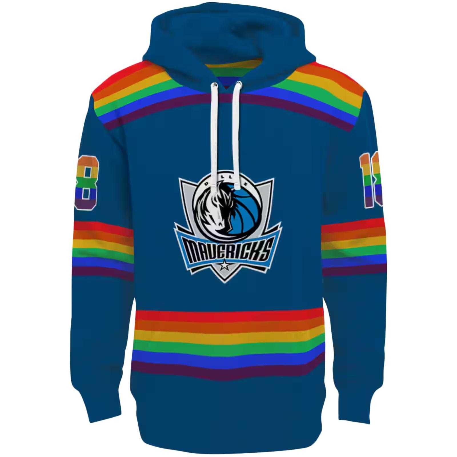 Personalized Dallas Mavericks Rainbow Stripes Blue Hoodie