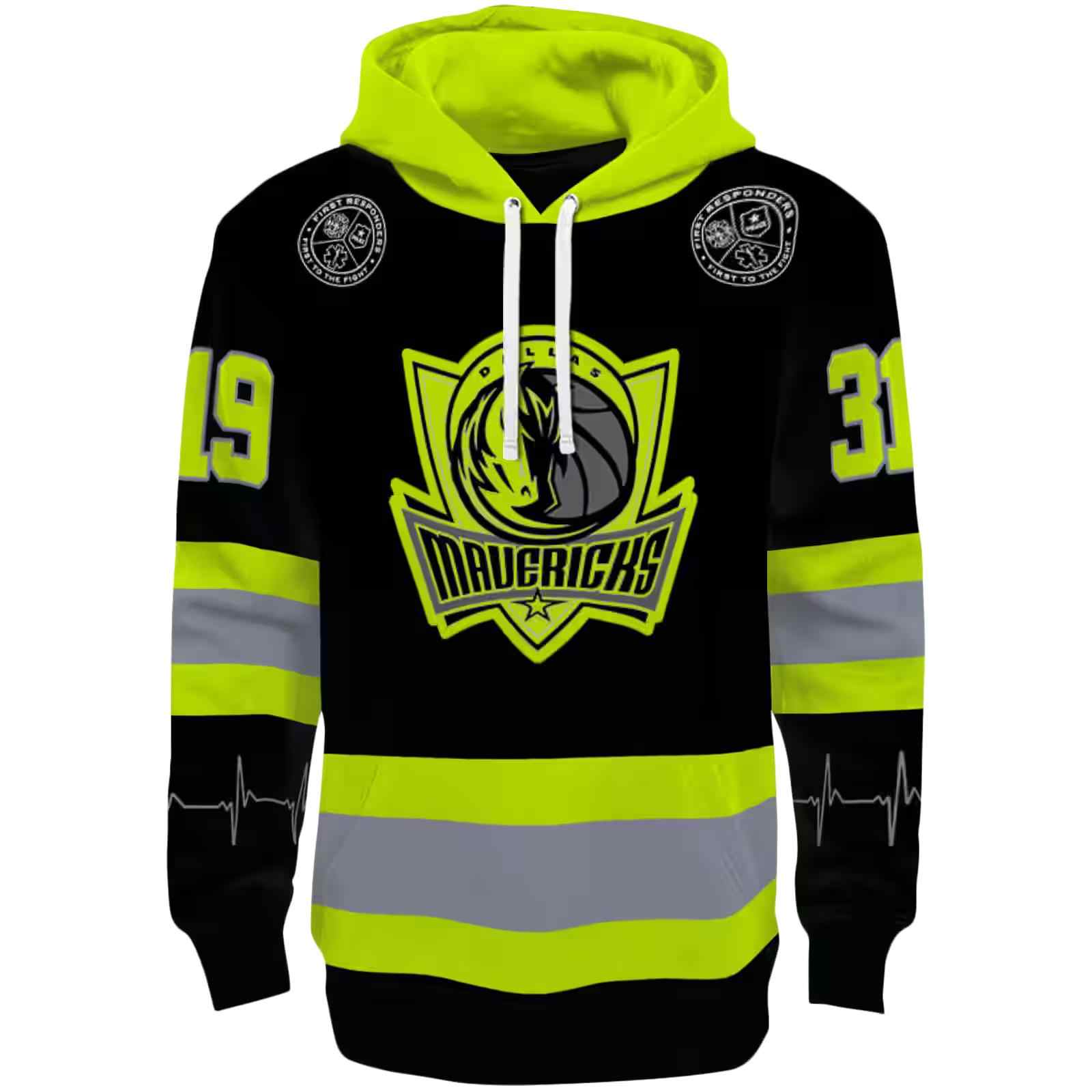 Personalized Dallas Mavericks Safety Motif Black Neon Green Hoodie