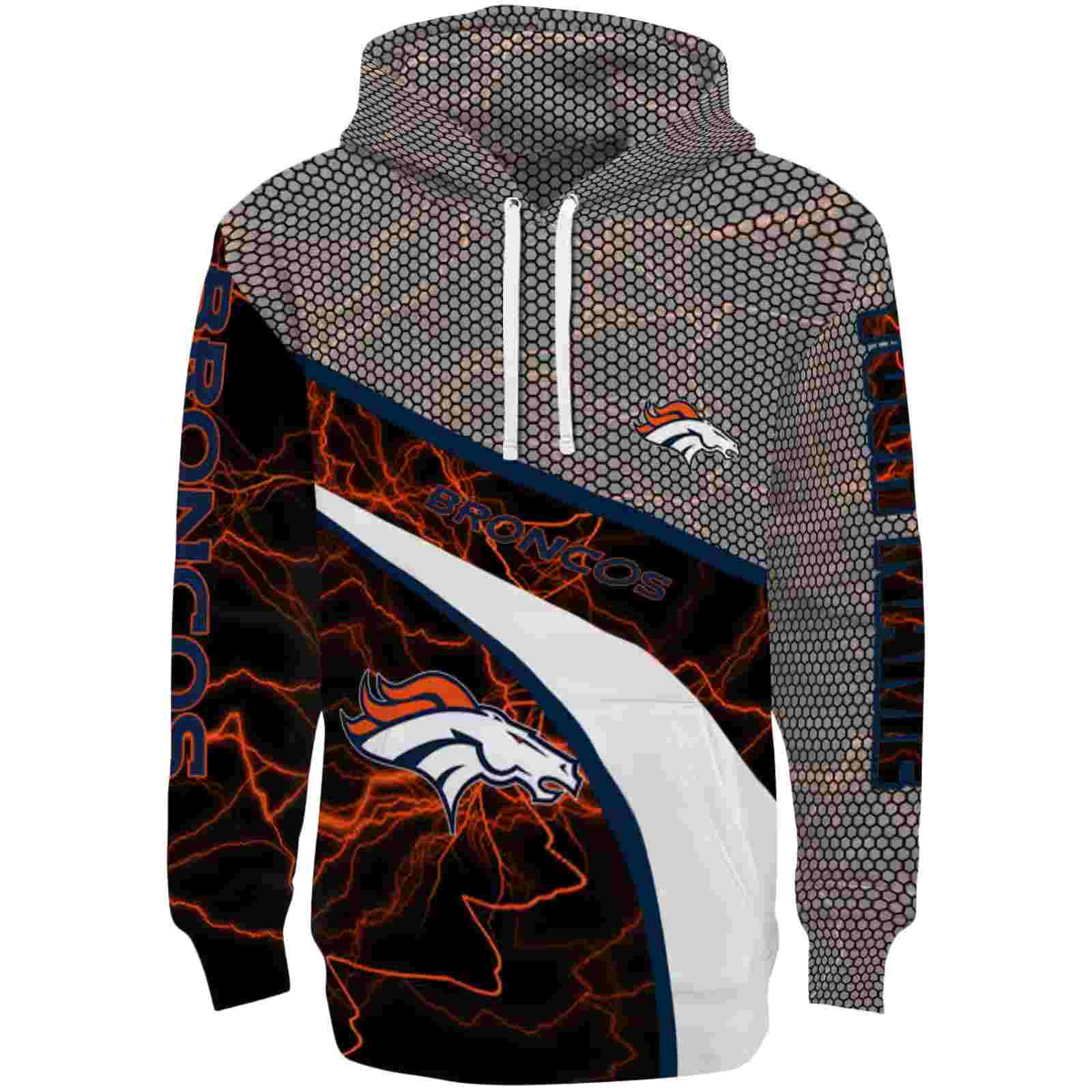 Personalized Denver Broncos Hexagonal Mesh Orange Black Gray Hoodie