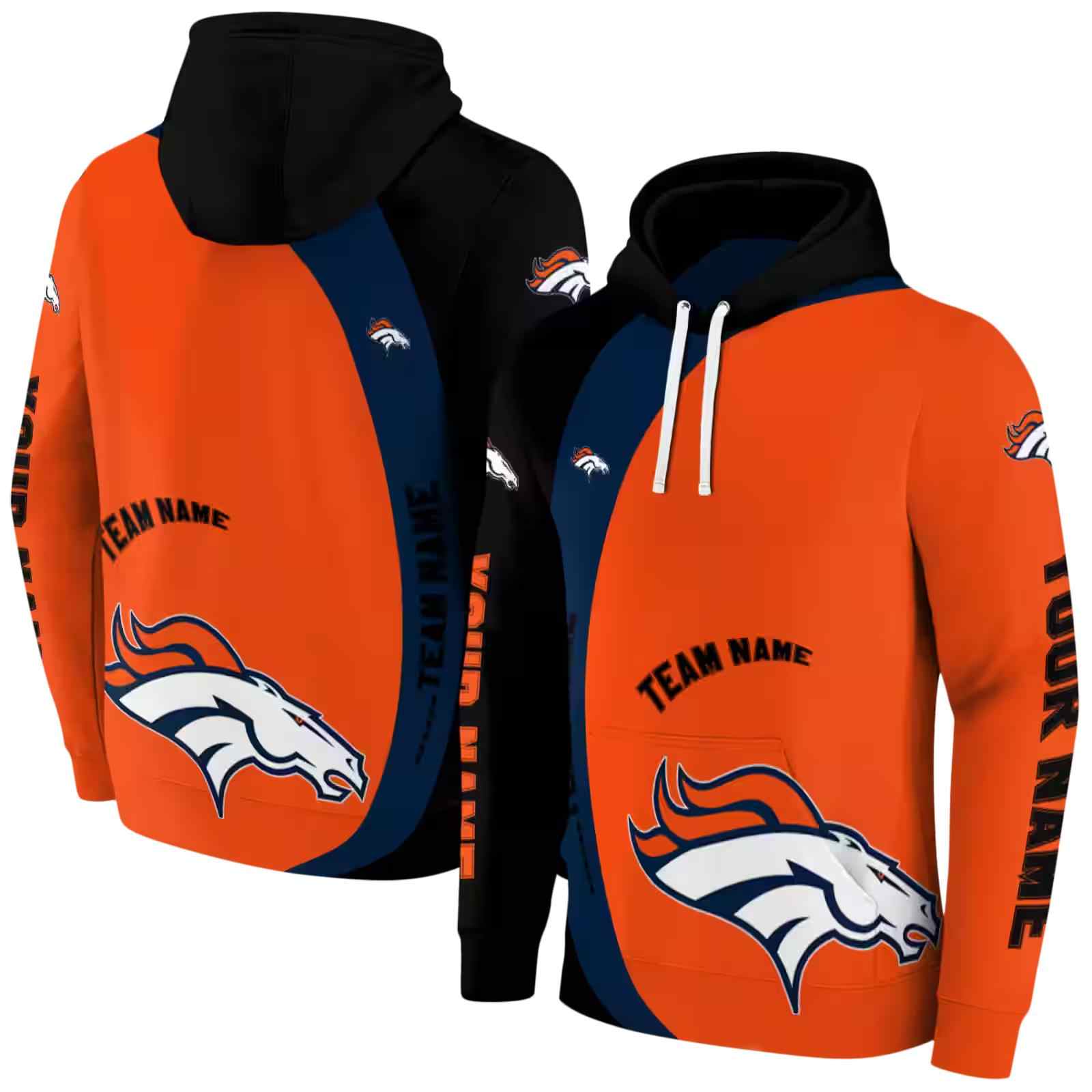 personalized denver broncos minimalist design orange black hoodie fashion forward