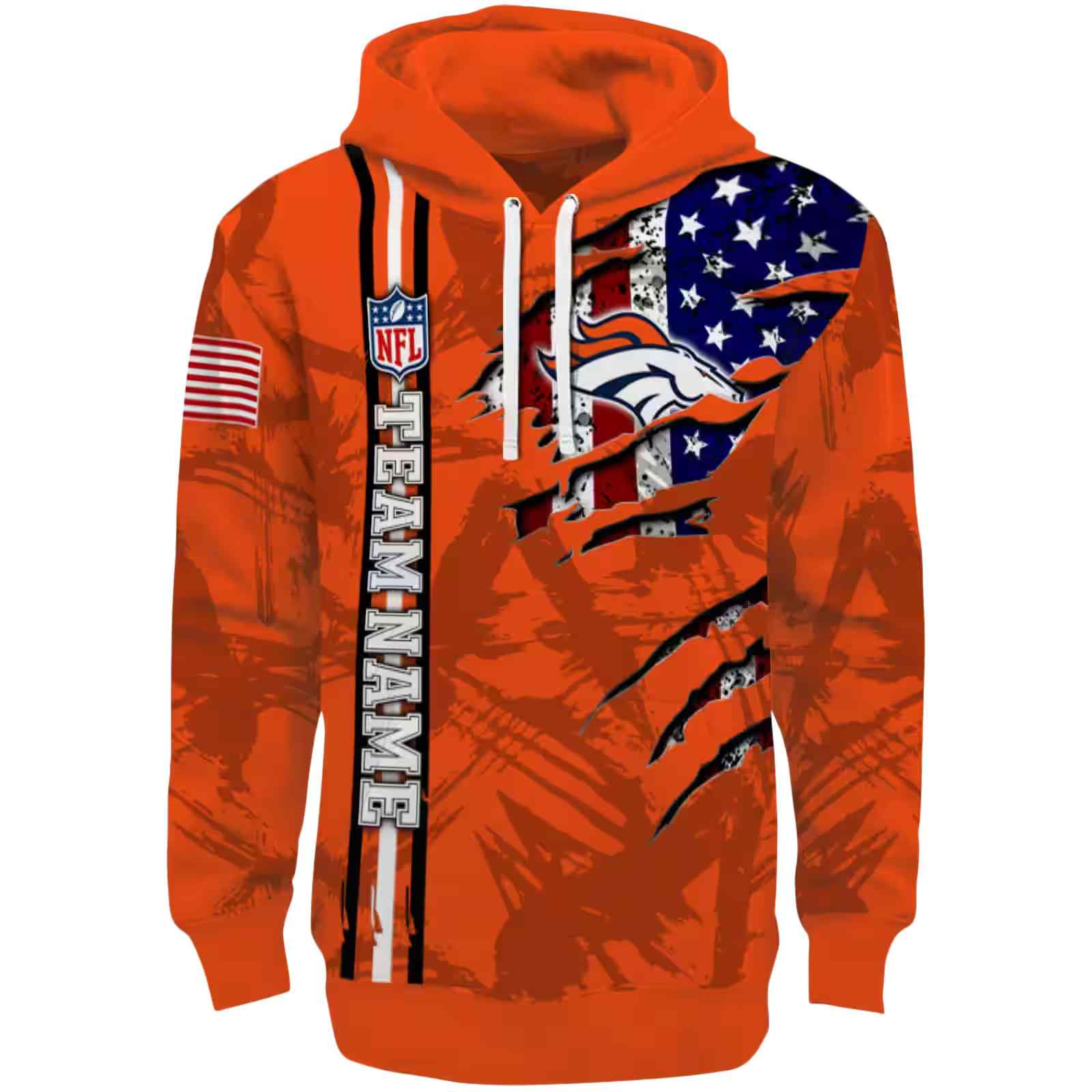 Personalized Denver Broncos Ripped Flag Orange Hoodie