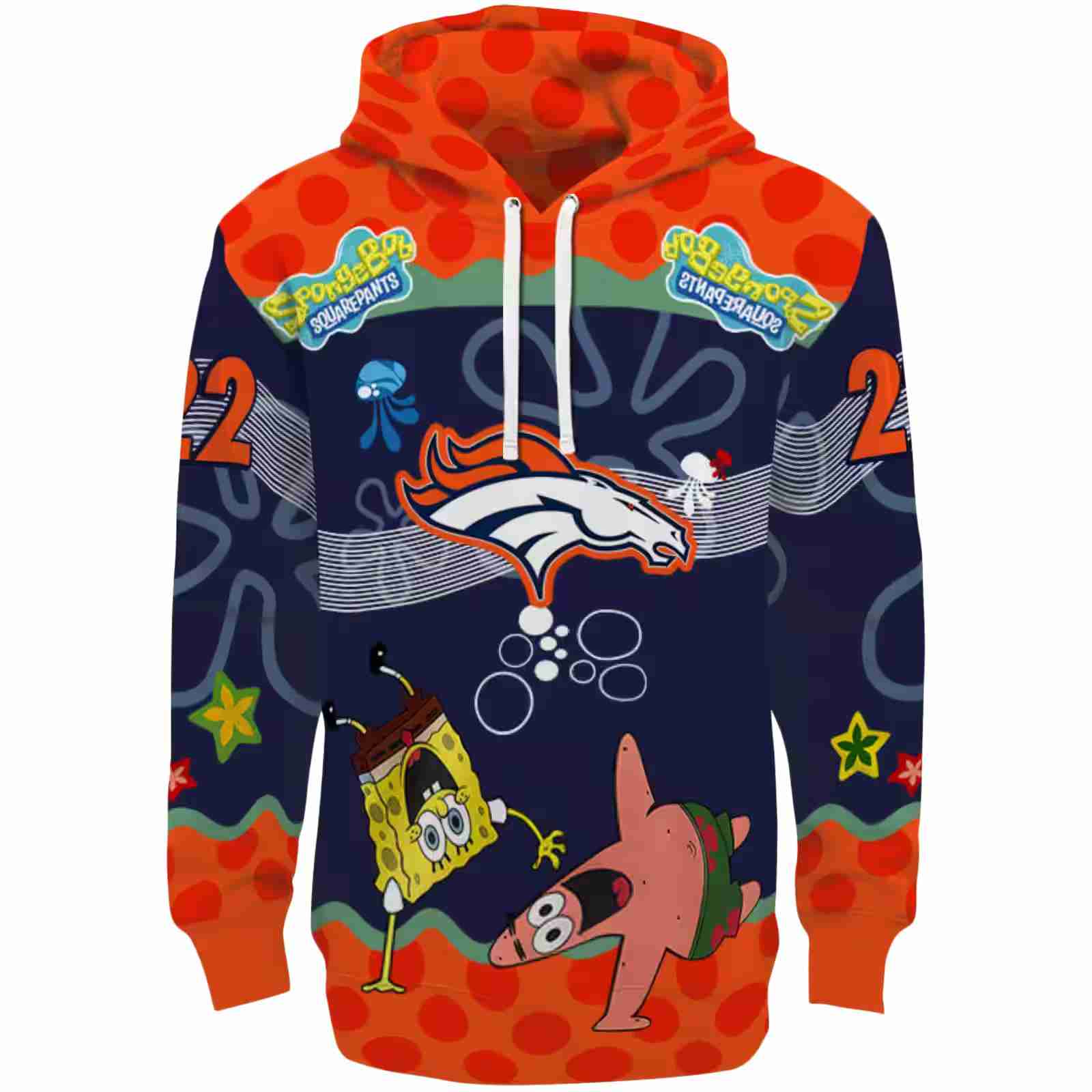 Personalized Denver Broncos Spongebob Patrick Star Orange Navy Hoodie