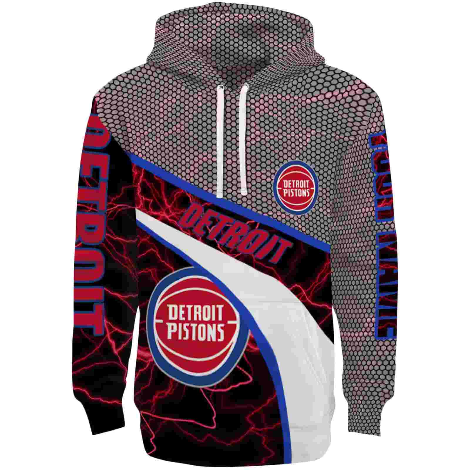 Personalized Detroit Pistons Hexagonal Mesh Red Black Gray Hoodie