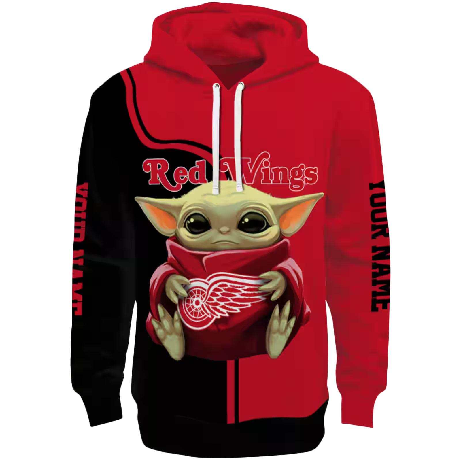 Personalized Detroit Red Wings Baby Yoda Red Black Hoodie