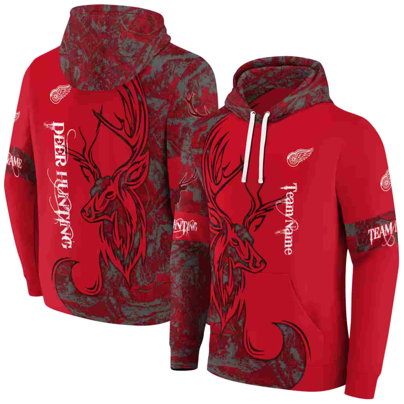 personalized detroit red wings deer silhouette red hoodie fashion forward