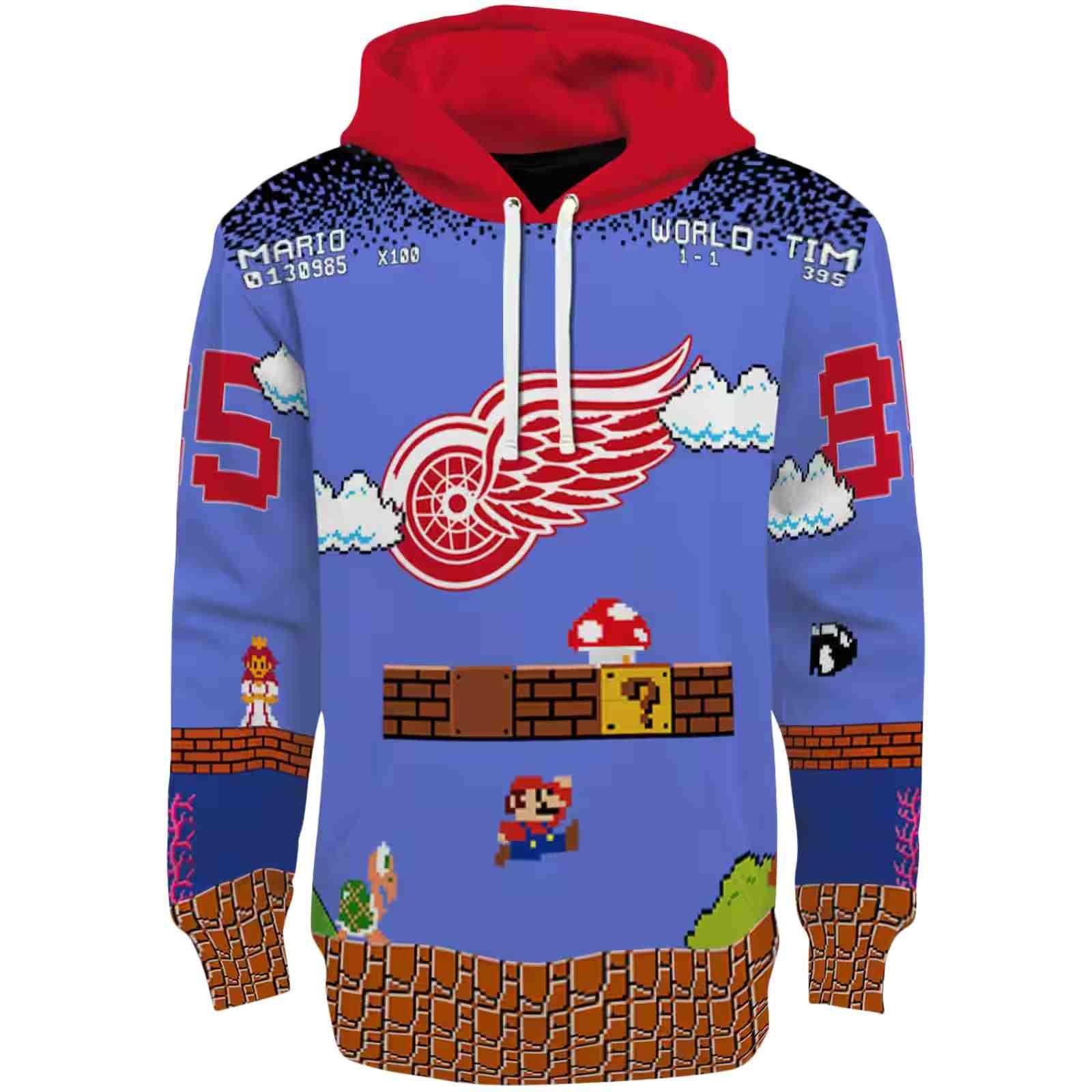 Personalized Detroit Red Wings Mario Blue Black Hoodie