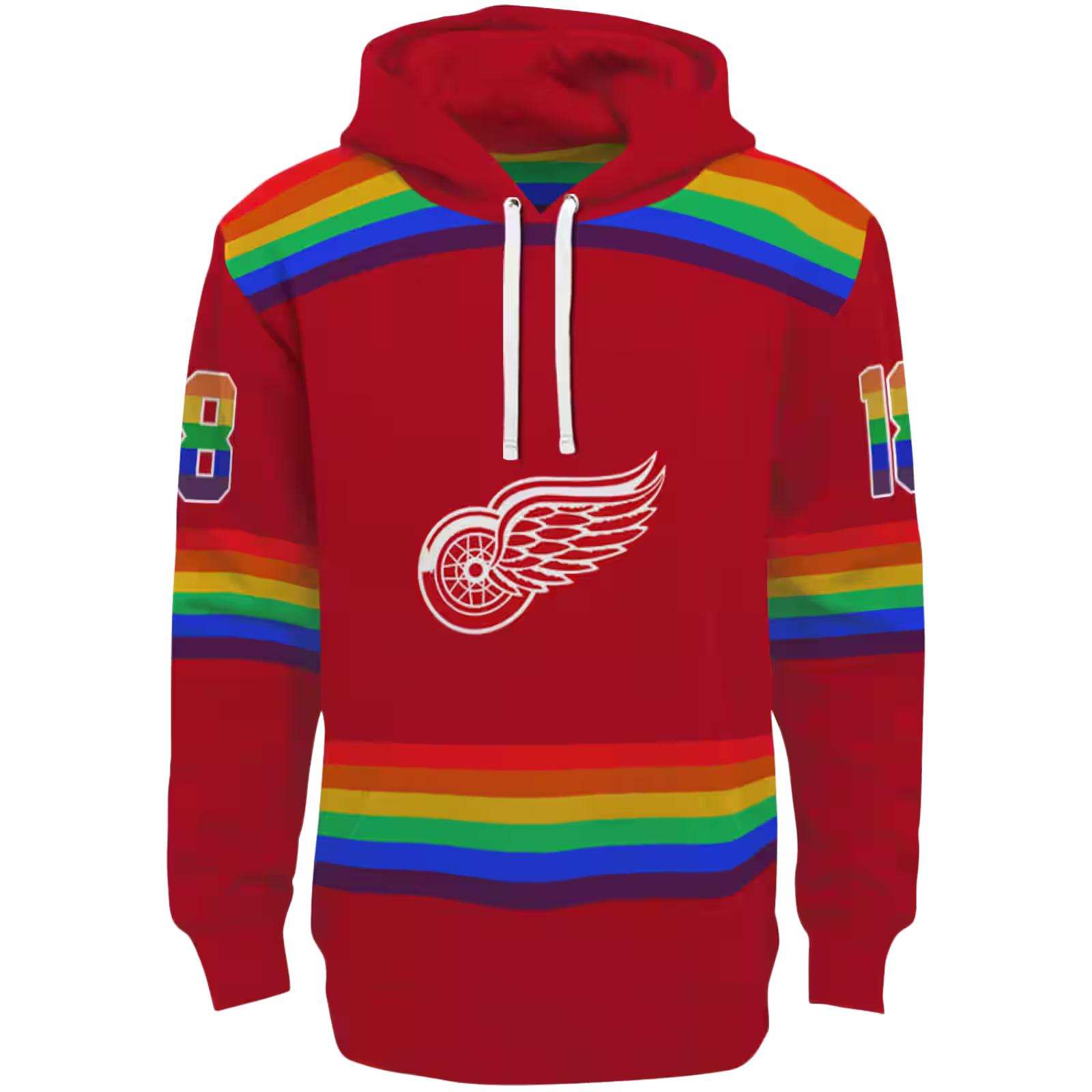 Personalized Detroit Red Wings Rainbow Stripes Red Hoodie