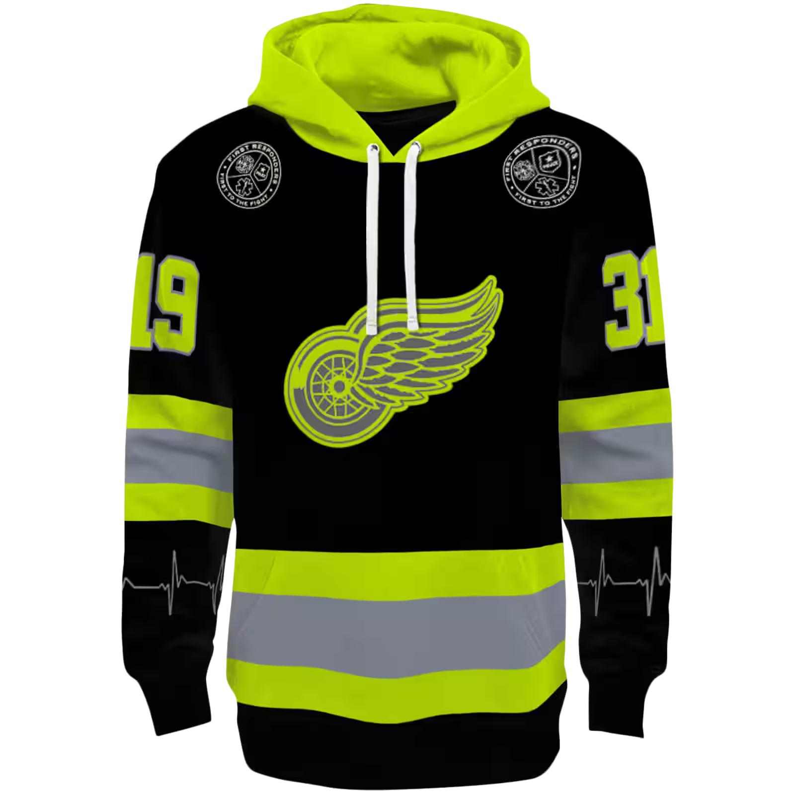 Personalized Detroit Red Wings Safety Motif Black Neon Green Hoodie