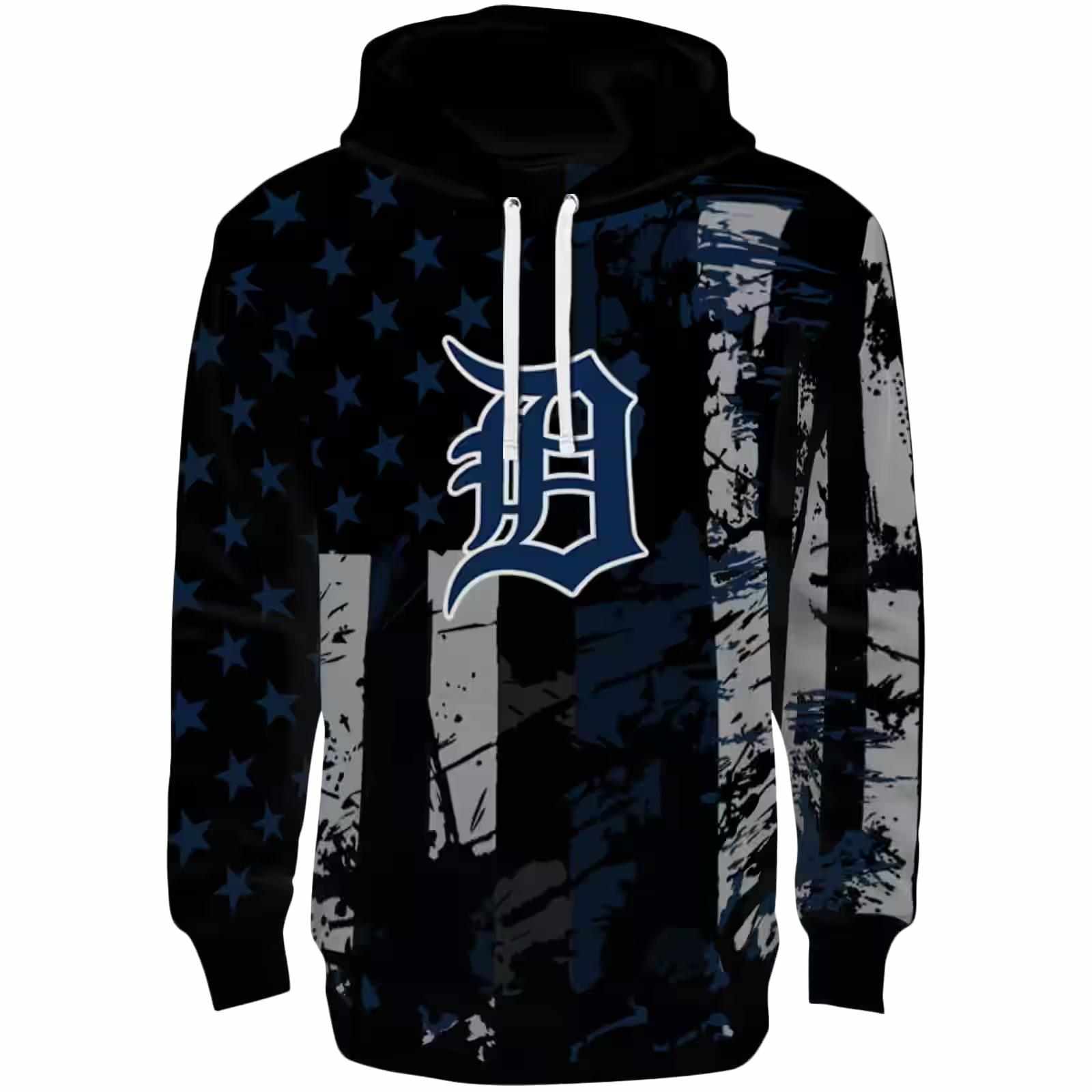 Personalized Detroit Tigers Distressed Flag Navy Black Hoodie