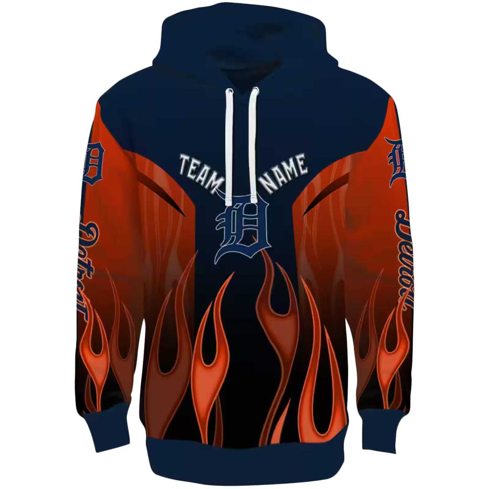 Personalized Detroit Tigers Flame Design Navy Hoodie