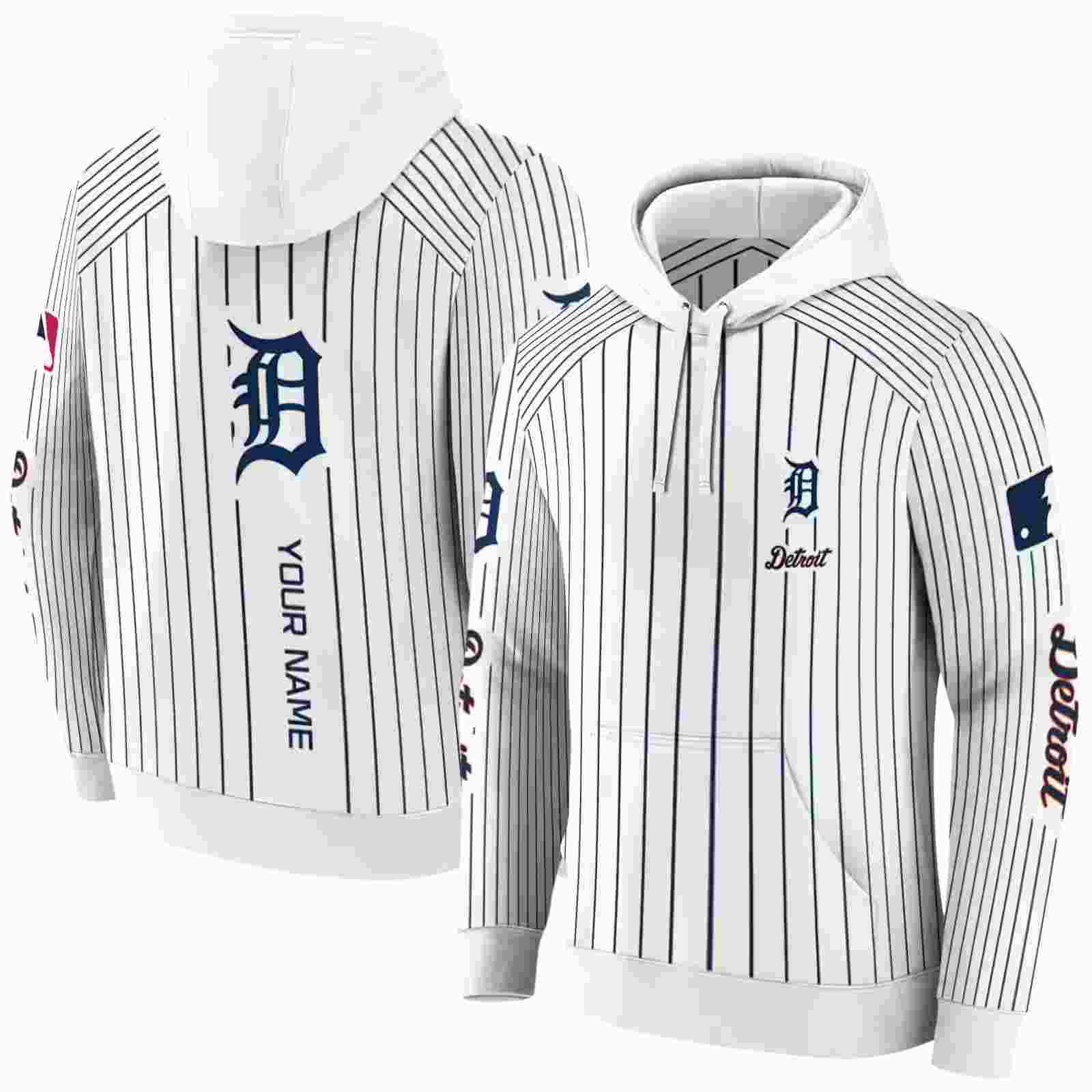 personalized detroit tigers pinstripe pattern navy white hoodie fashion forward