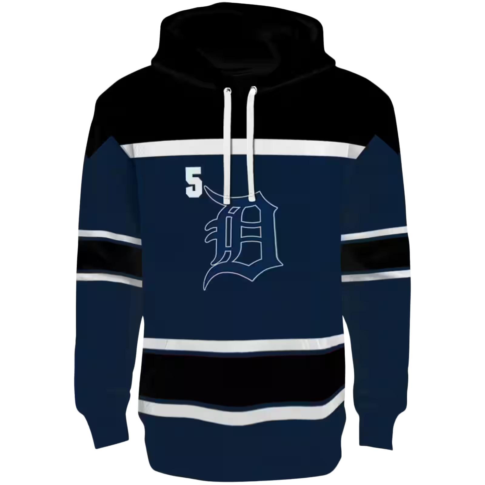 Personalized Detroit Tigers Striped Pattern Navy Hoodie