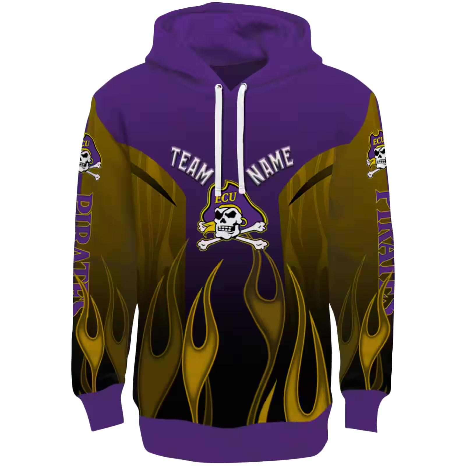 Personalized East Carolina Pirates Flame Design Purple Hoodie