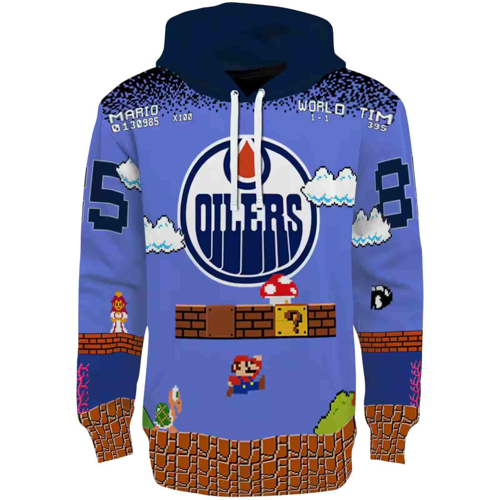 Personalized Edmonton Oilers Mario Blue Black Hoodie