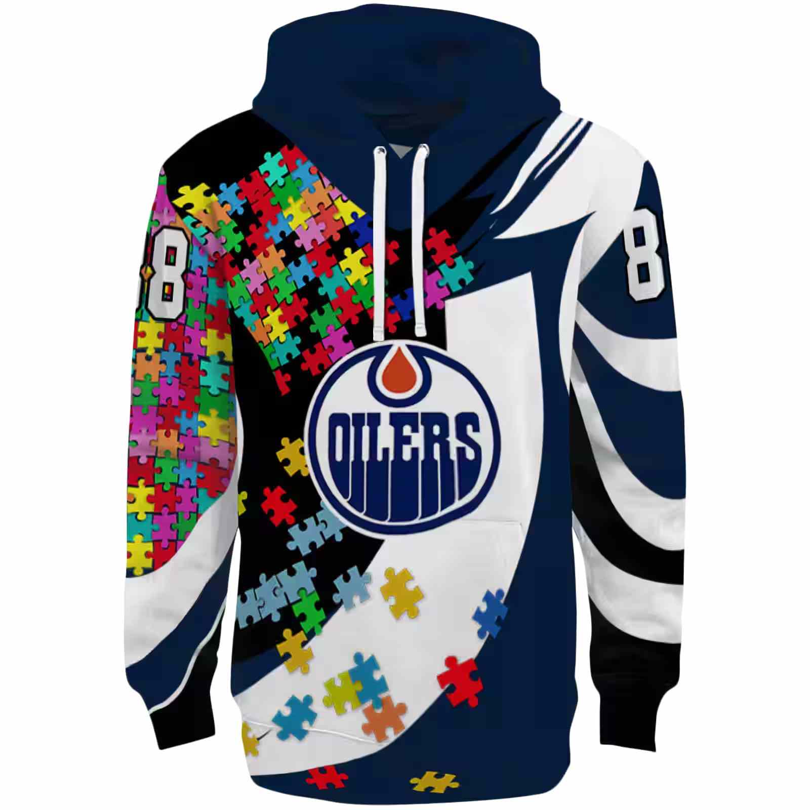 Personalized Edmonton Oilers Puzzle Pieces Blue Hoodie