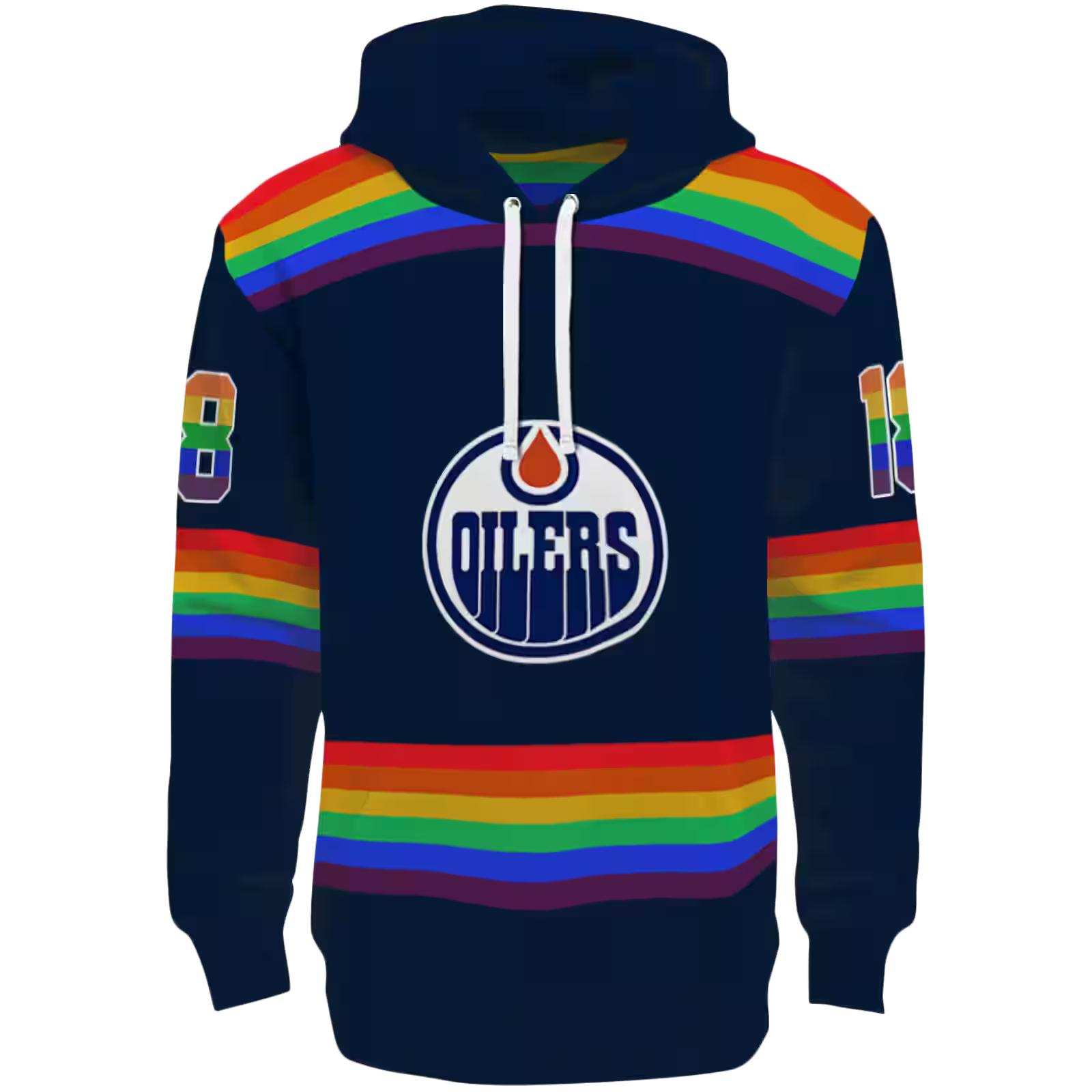 Personalized Edmonton Oilers Rainbow Stripes Blue Hoodie