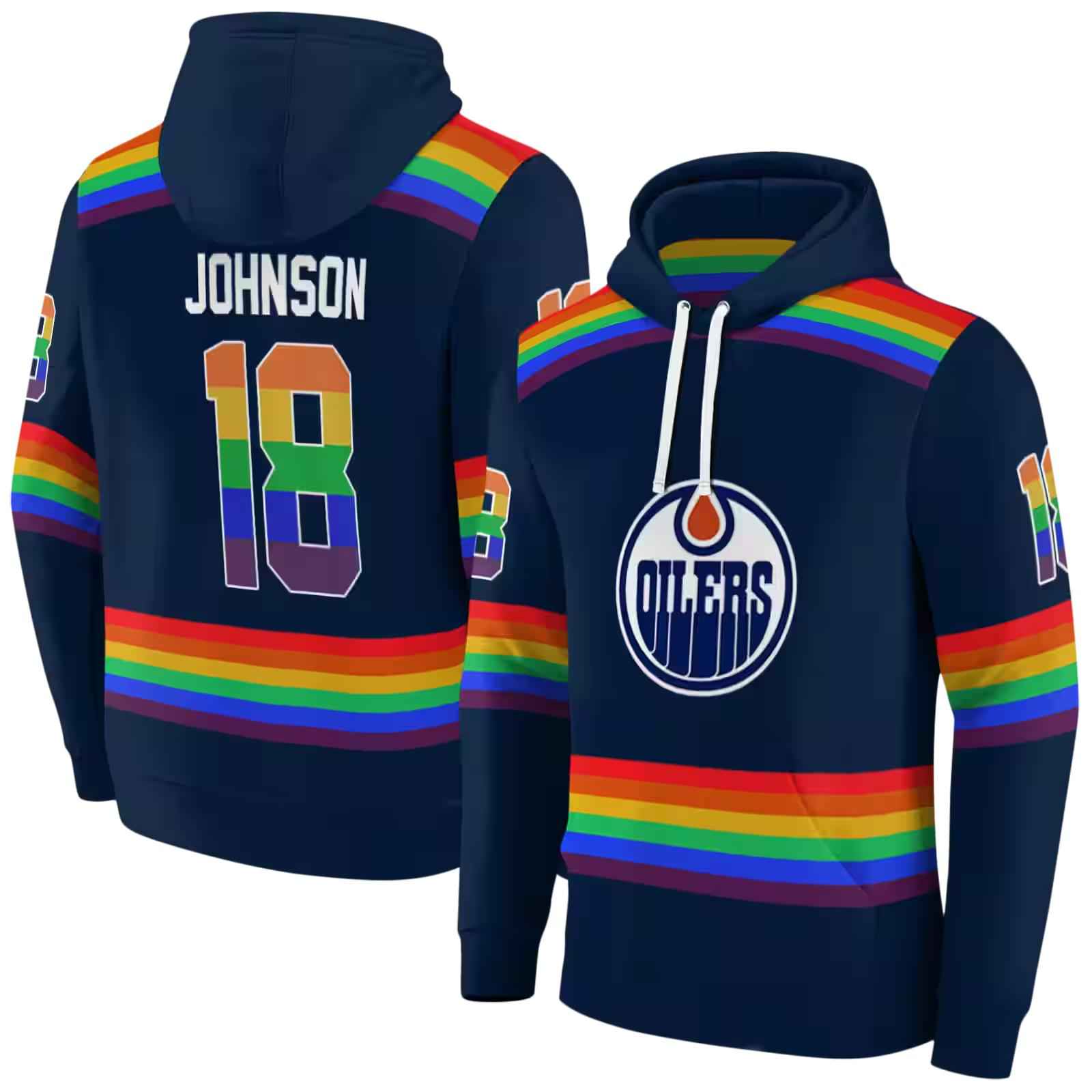 personalized edmonton oilers rainbow stripes blue hoodie fashion forward