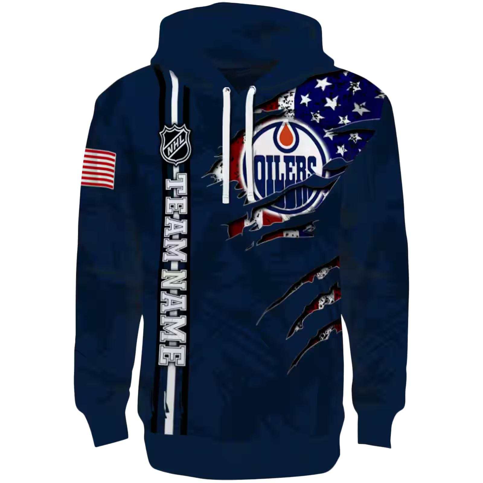 Personalized Edmonton Oilers Ripped Flag Blue Hoodie