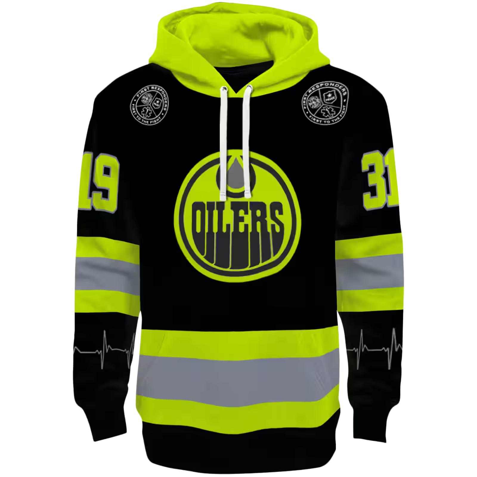 Personalized Edmonton Oilers Safety Motif Black Neon Green Hoodie