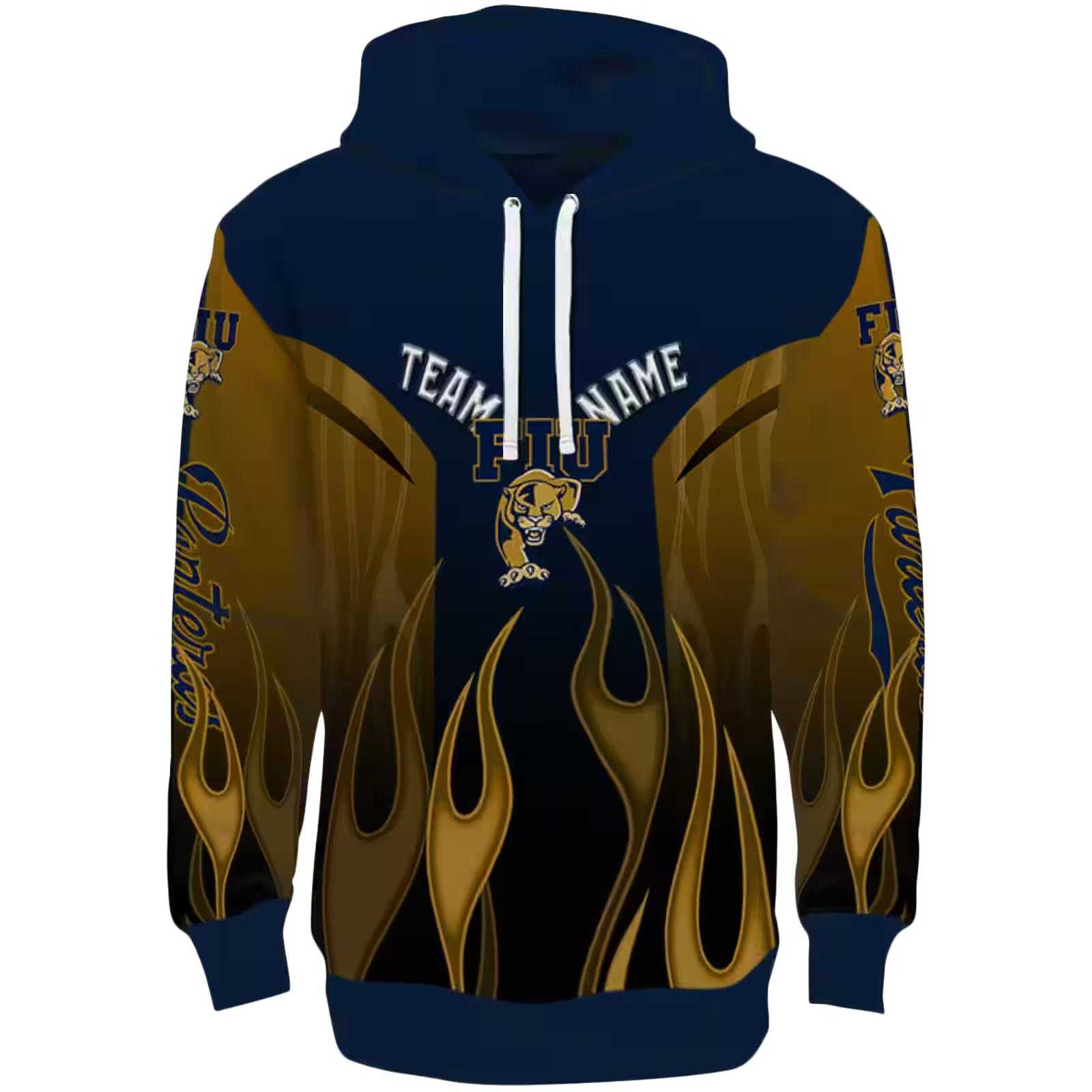 Personalized FIU Panthers Flame Design Blue Hoodie