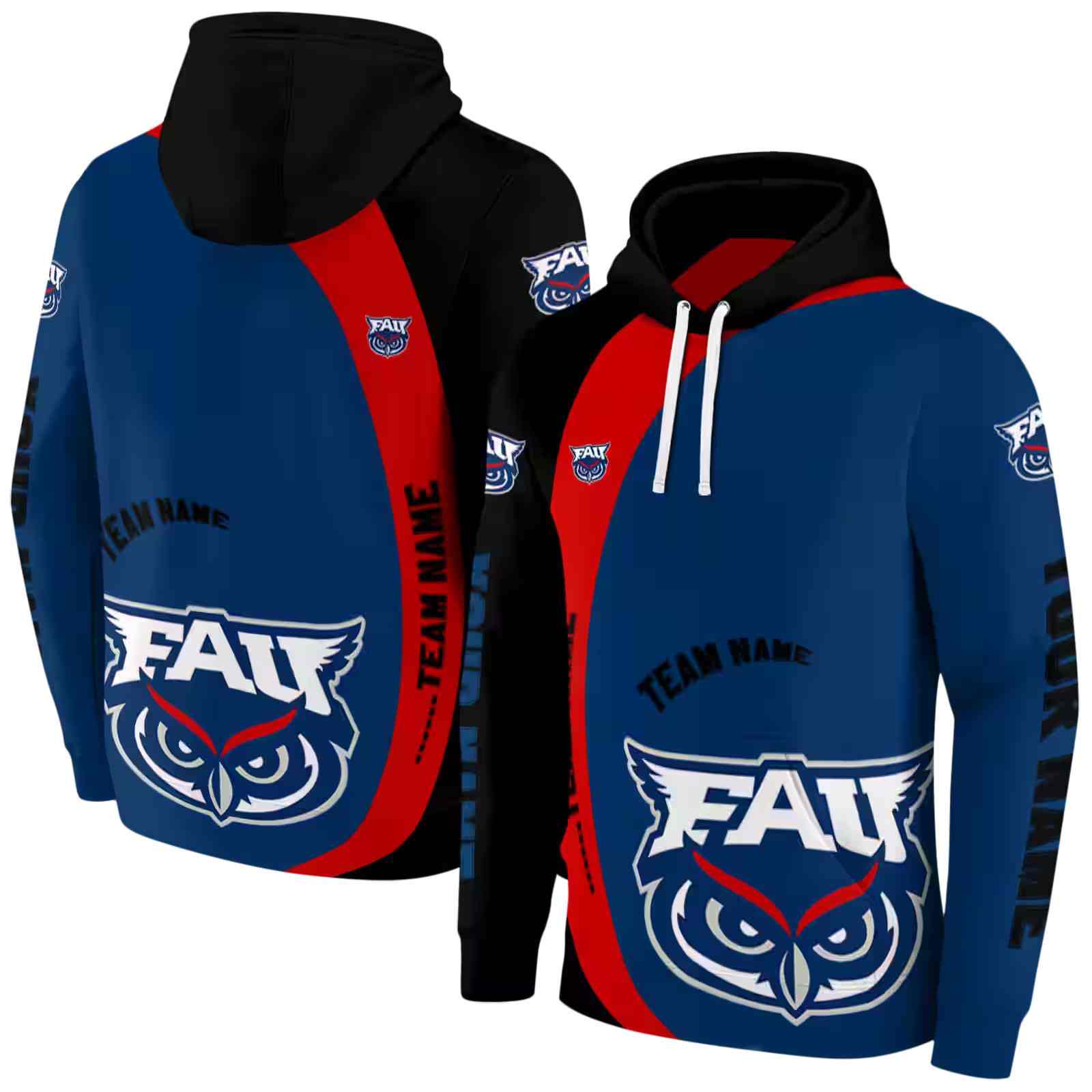 personalized florida atlantic owls minimalist design blue black hoodie fashion forward