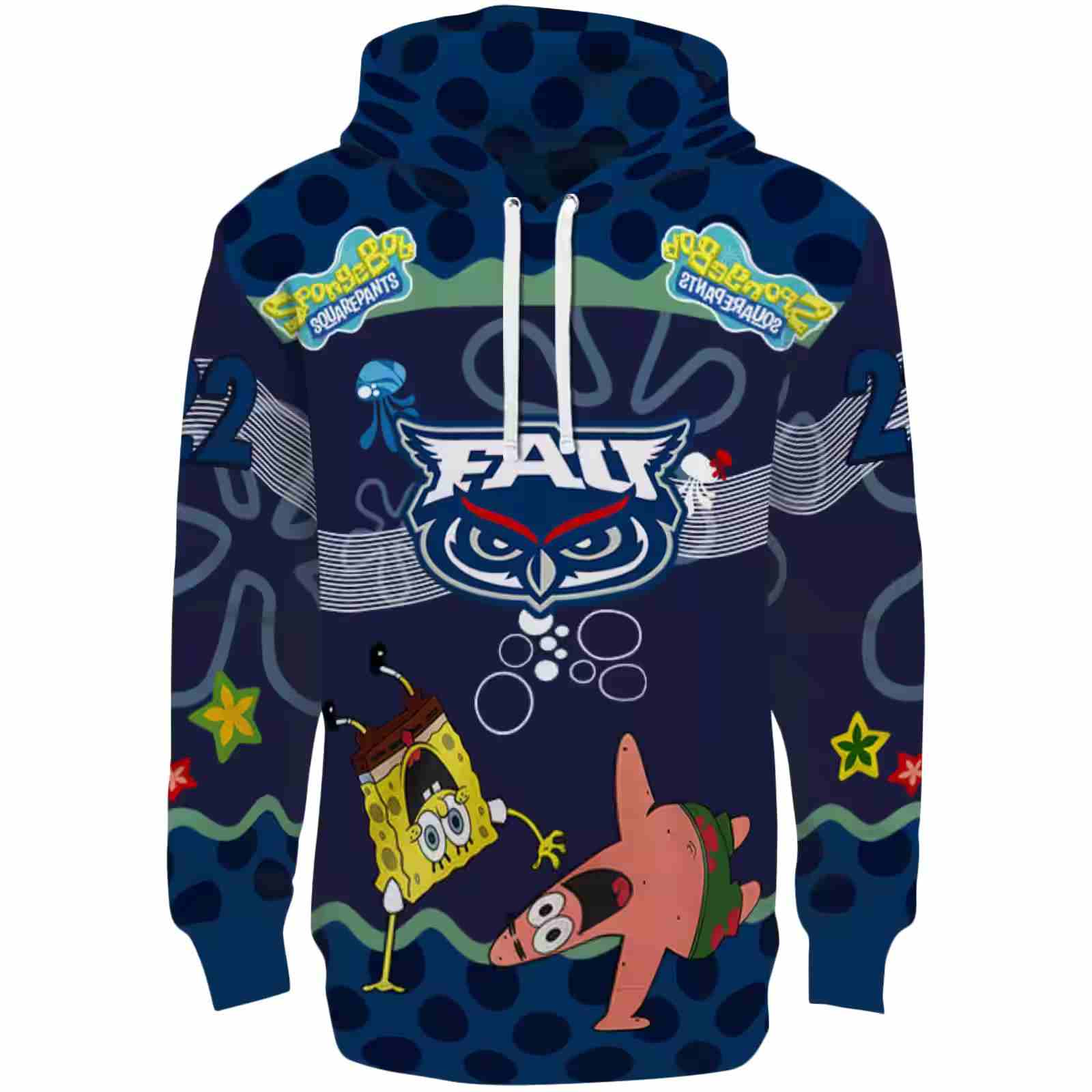 Personalized Florida Atlantic Owls Spongebob Patrick Star Blue Navy Hoodie