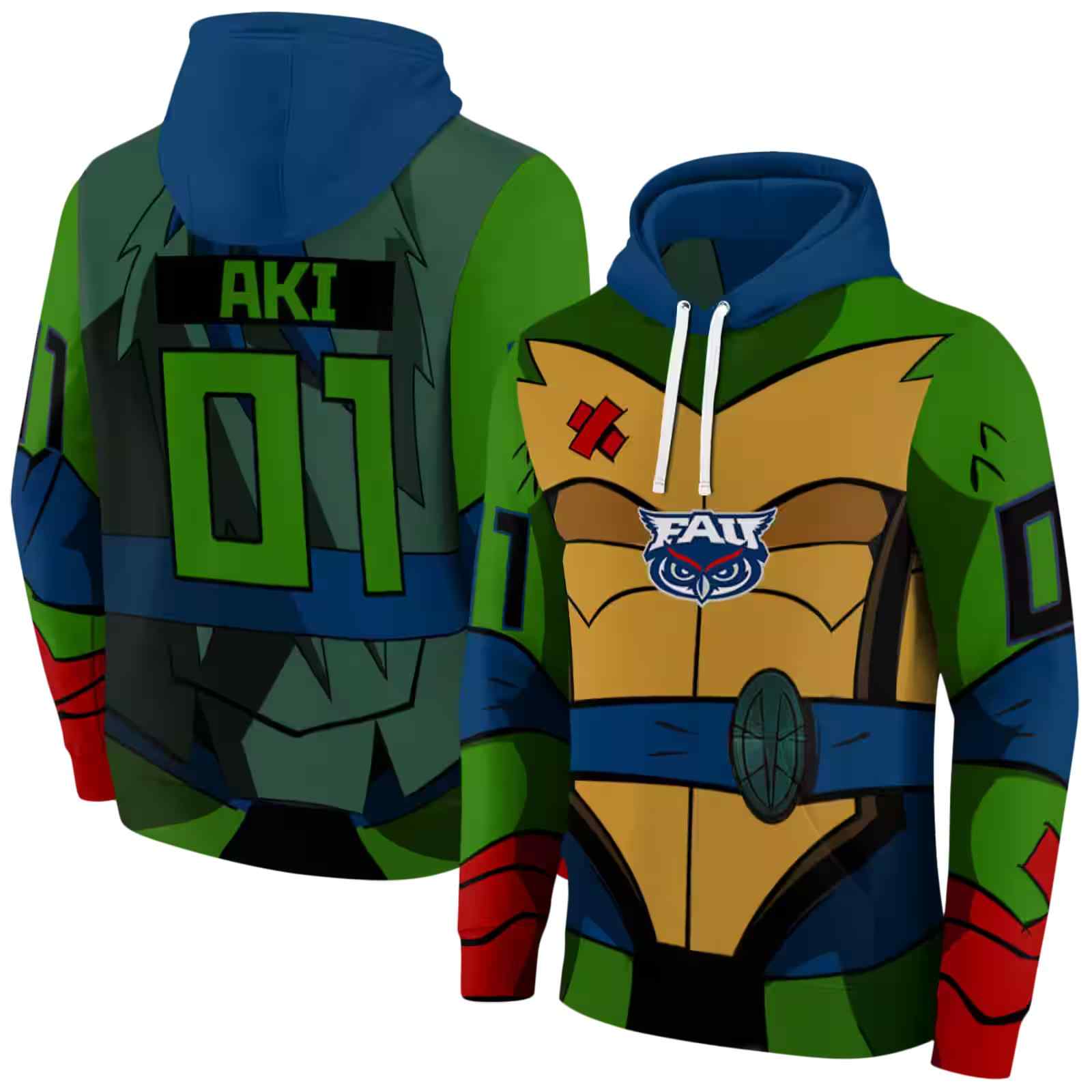 personalized florida atlantic owls superhero armor blue green hoodie fashion forward