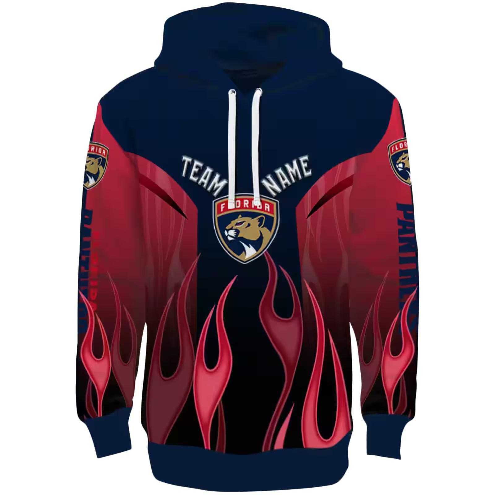 Personalized Florida Panthers Flame Design Red Hoodie