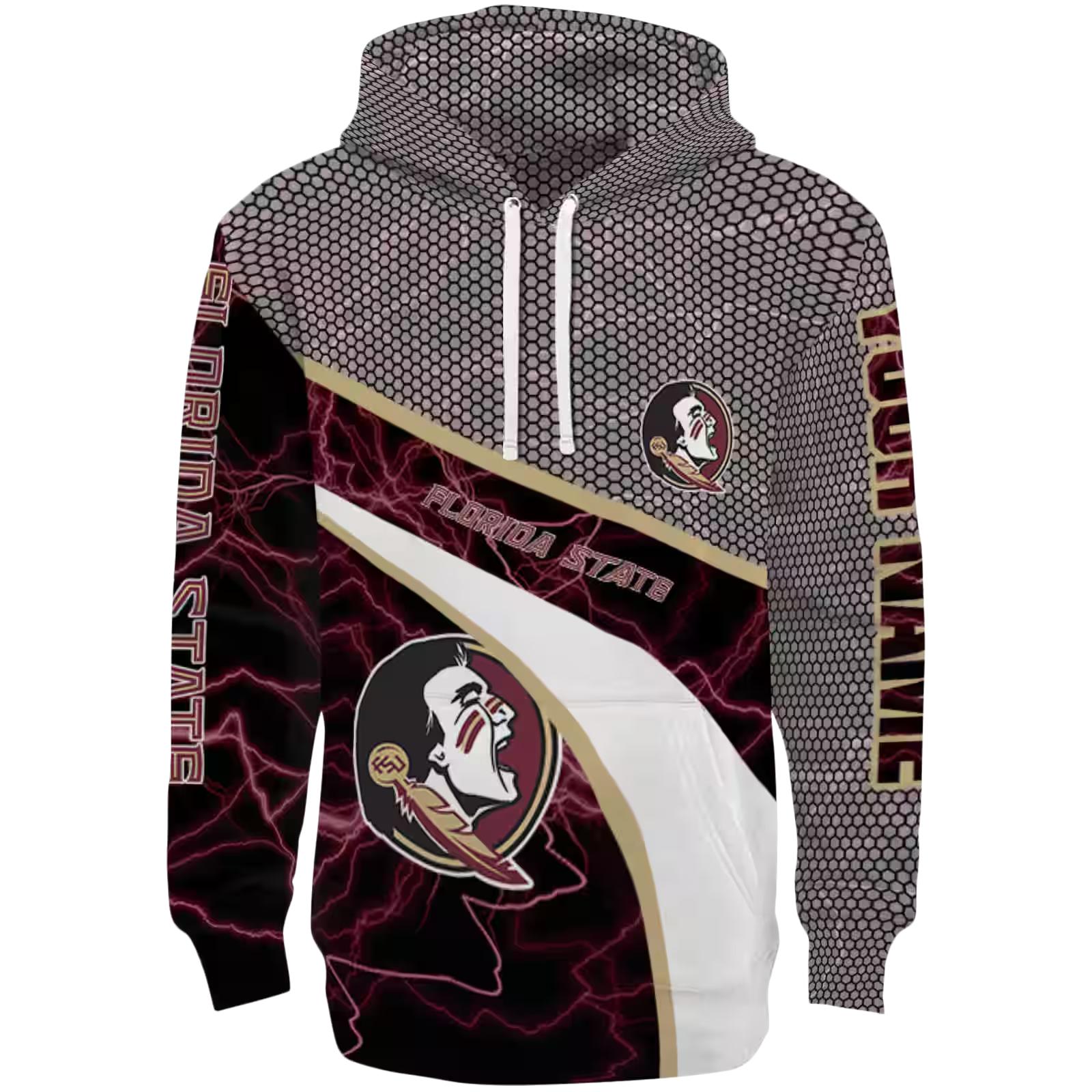 Personalized Florida State Seminoles Hexagonal Mesh Garnet Black Gray Hoodie