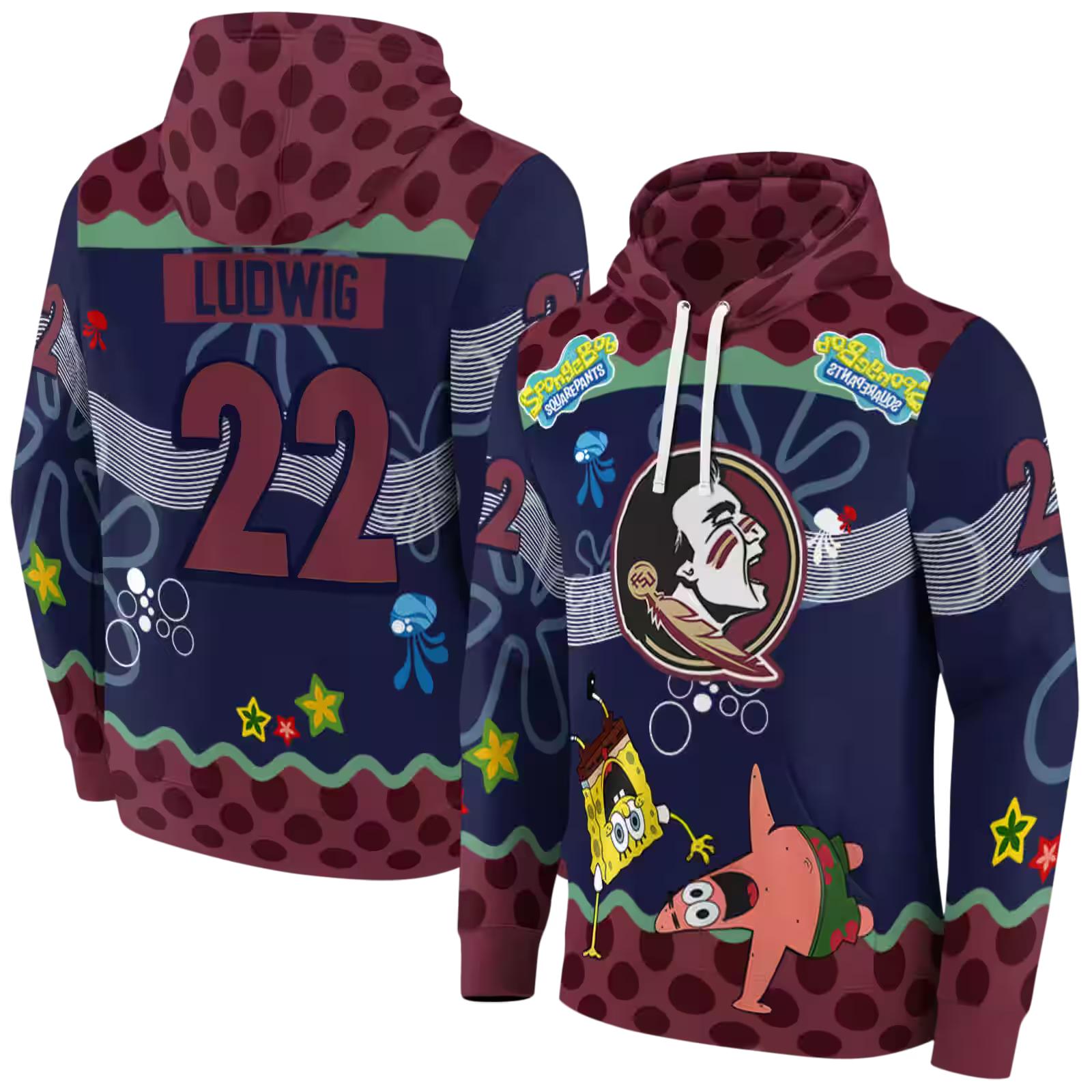 personalized florida state seminoles spongebob patrick star garnet navy hoodie fashion forward
