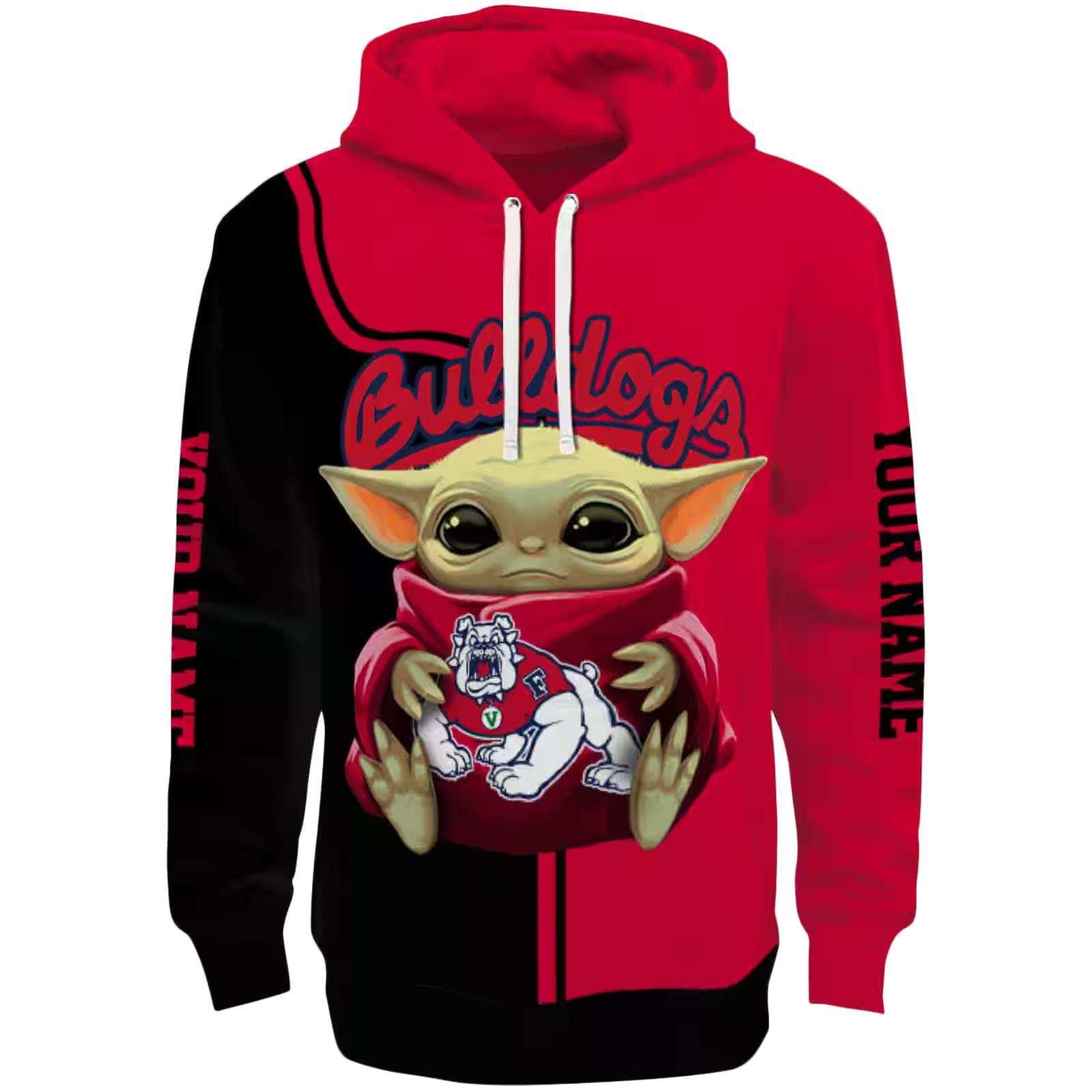 Personalized Fresno State Bulldogs Baby Yoda Red Black Hoodie
