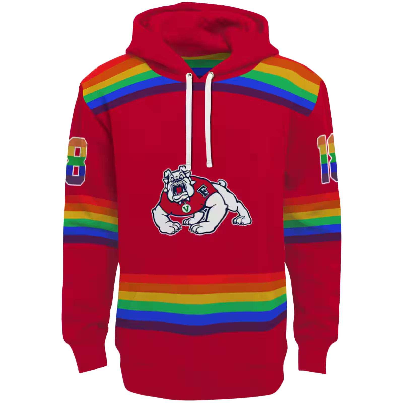 Personalized Fresno State Bulldogs Rainbow Stripes Red Hoodie