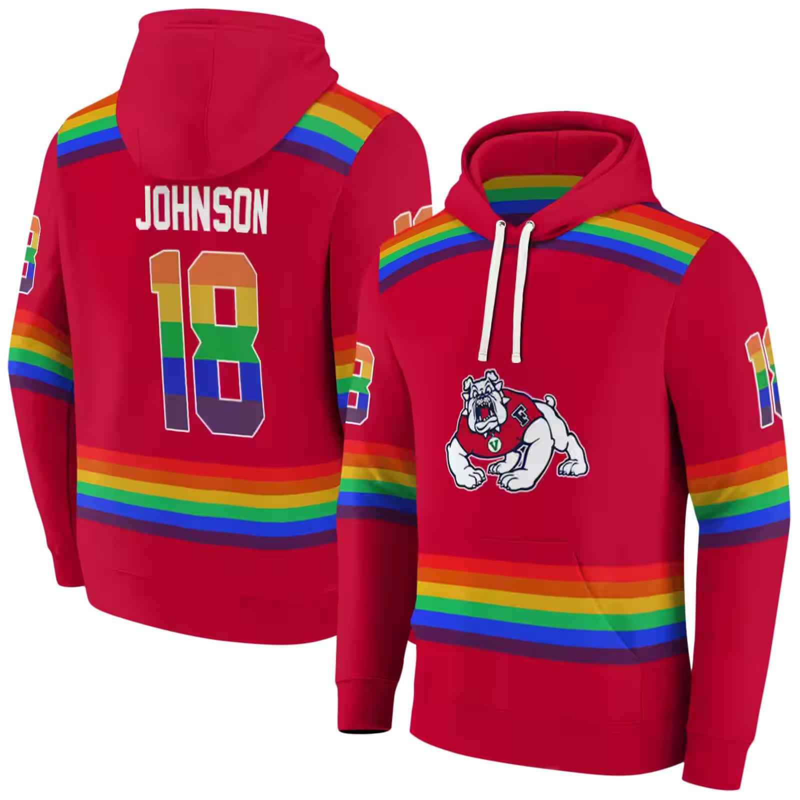 personalized fresno state bulldogs rainbow stripes red hoodie fashion forward