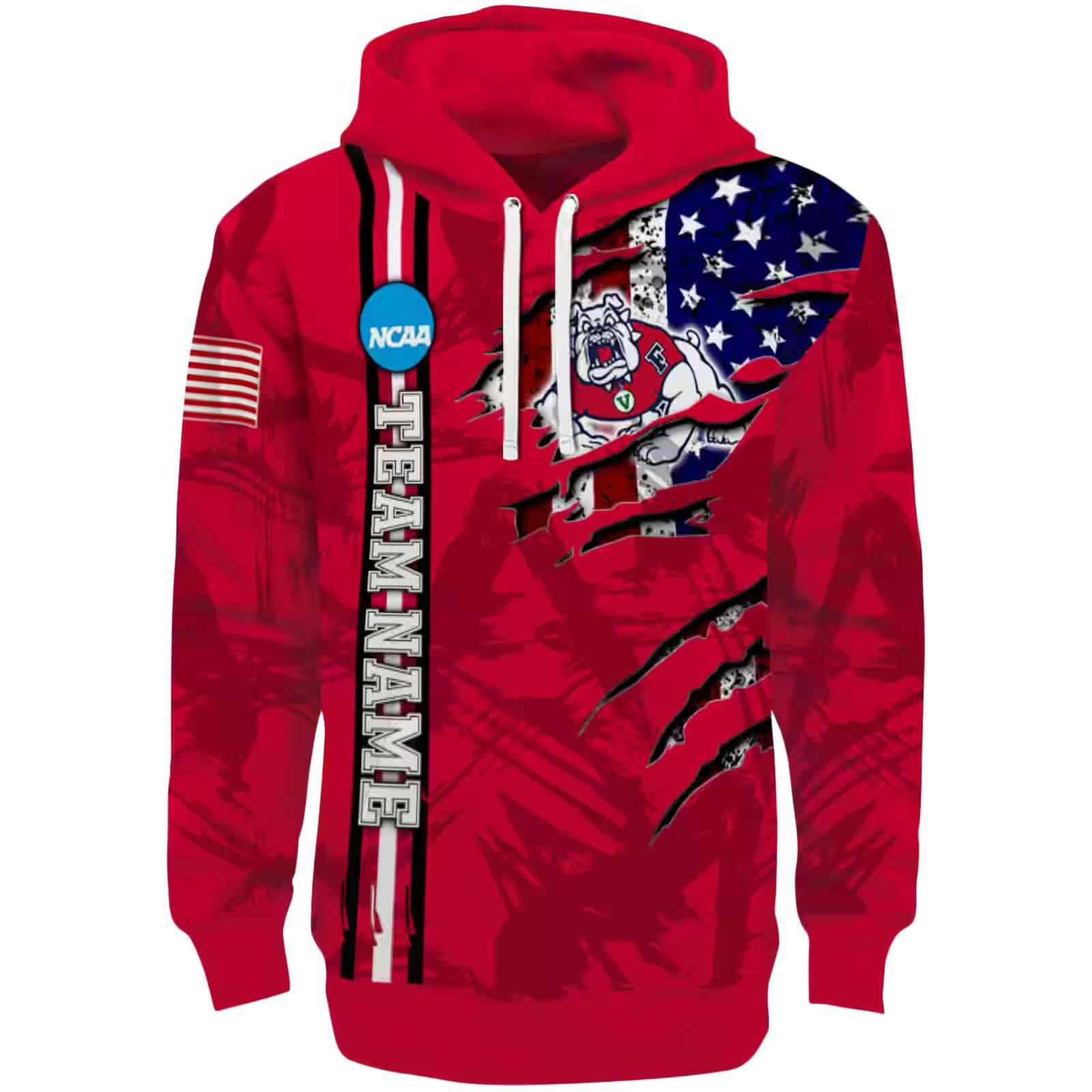 Personalized Fresno State Bulldogs Ripped Flag Red Hoodie
