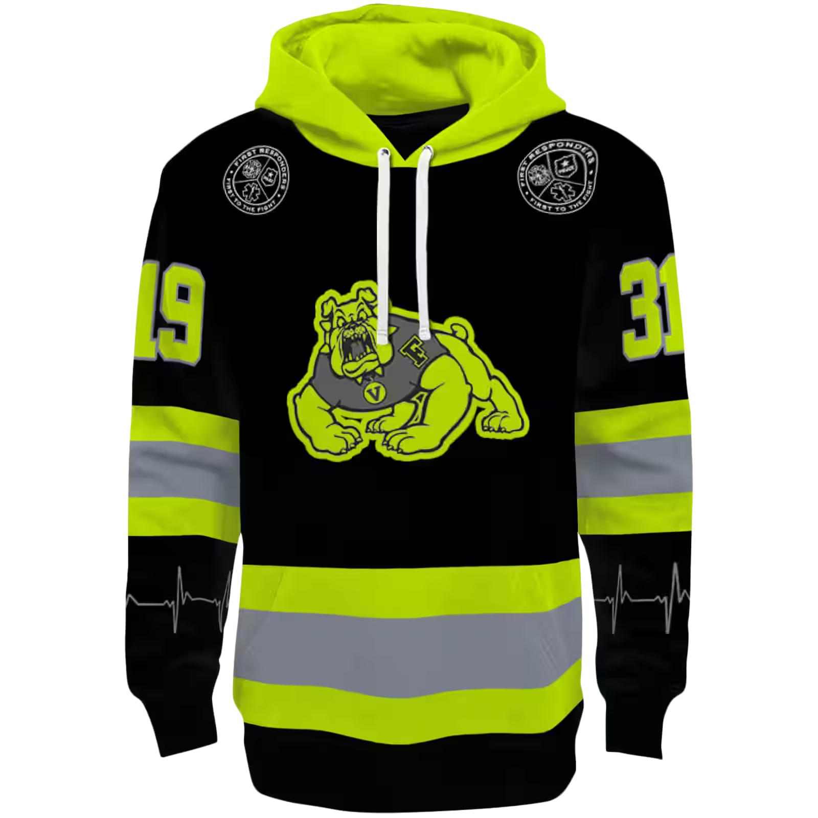 Personalized Fresno State Bulldogs Safety Motif Black Neon Green Hoodie