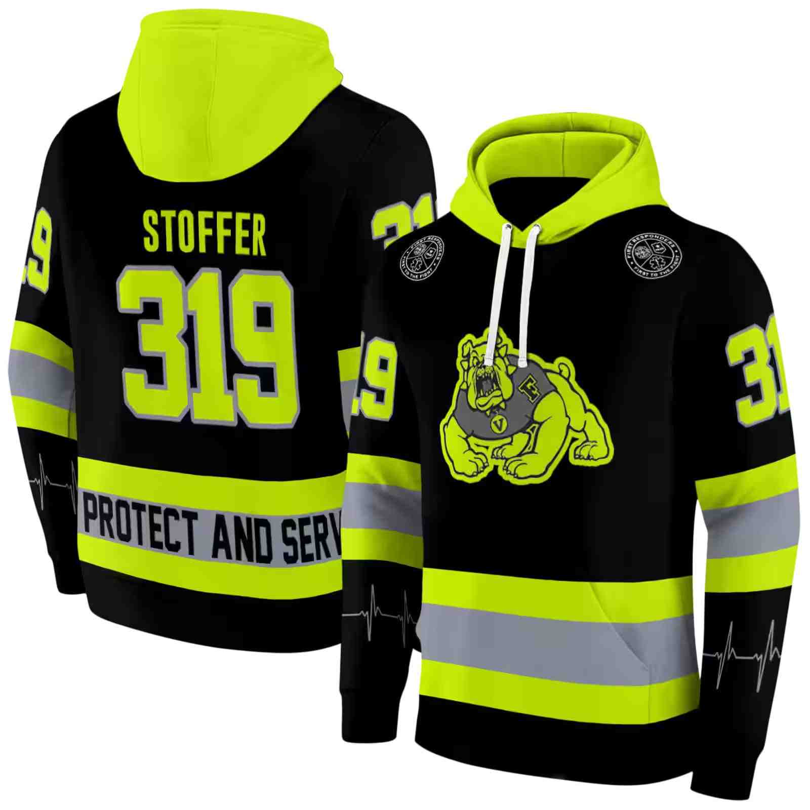 personalized fresno state bulldogs safety motif black neon green hoodie fashion forward