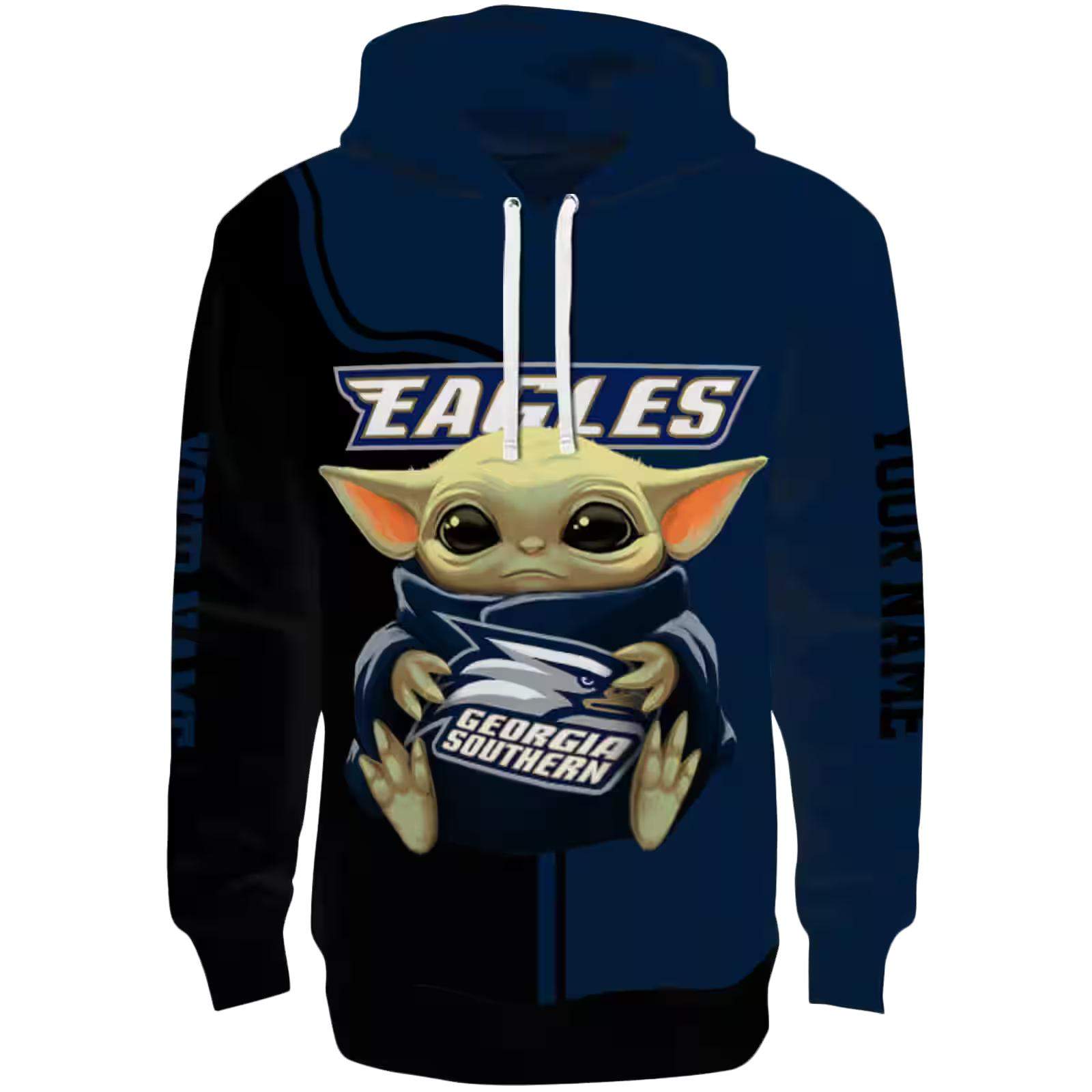 Personalized Georgia Southern Eagles Baby Yoda Blue Black Hoodie