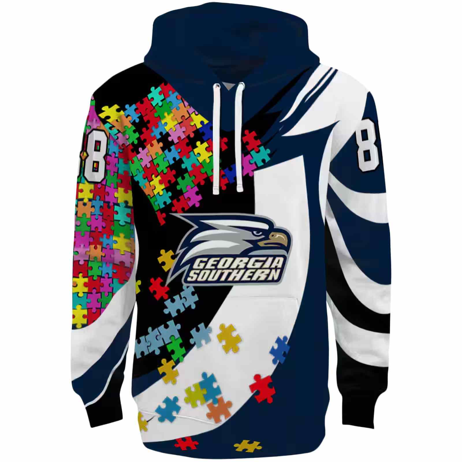 Personalized Georgia Southern Eagles Puzzle Pieces Blue Hoodie