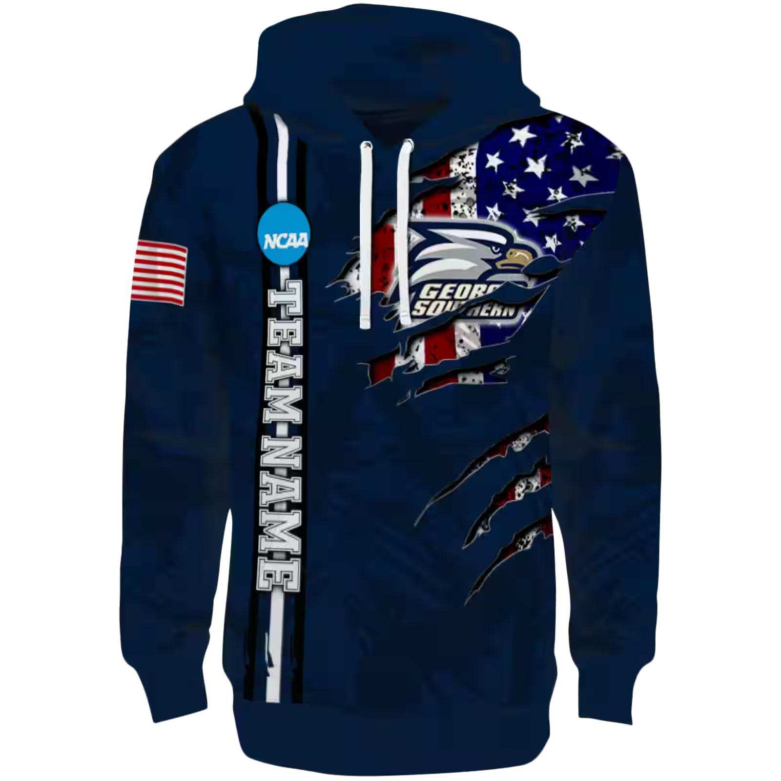Personalized Georgia Southern Eagles Ripped Flag Blue Hoodie