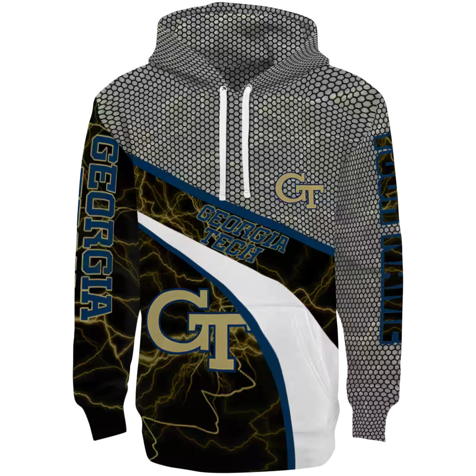 Personalized Georgia Tech Yellow Jackets Hexagonal Mesh Gold Black Gray Hoodie