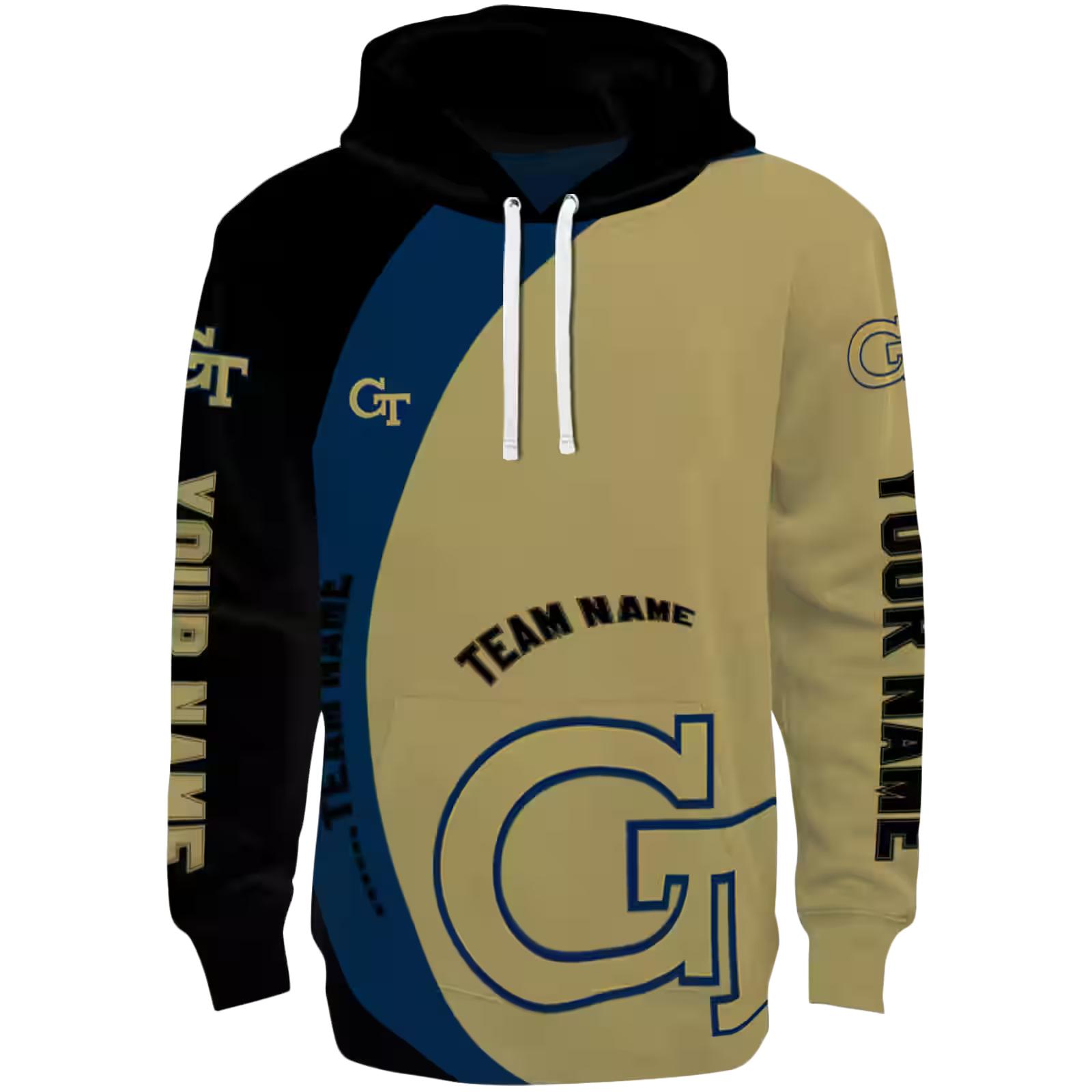 Personalized Georgia Tech Yellow Jackets Minimalist Design Gold Black Hoodie