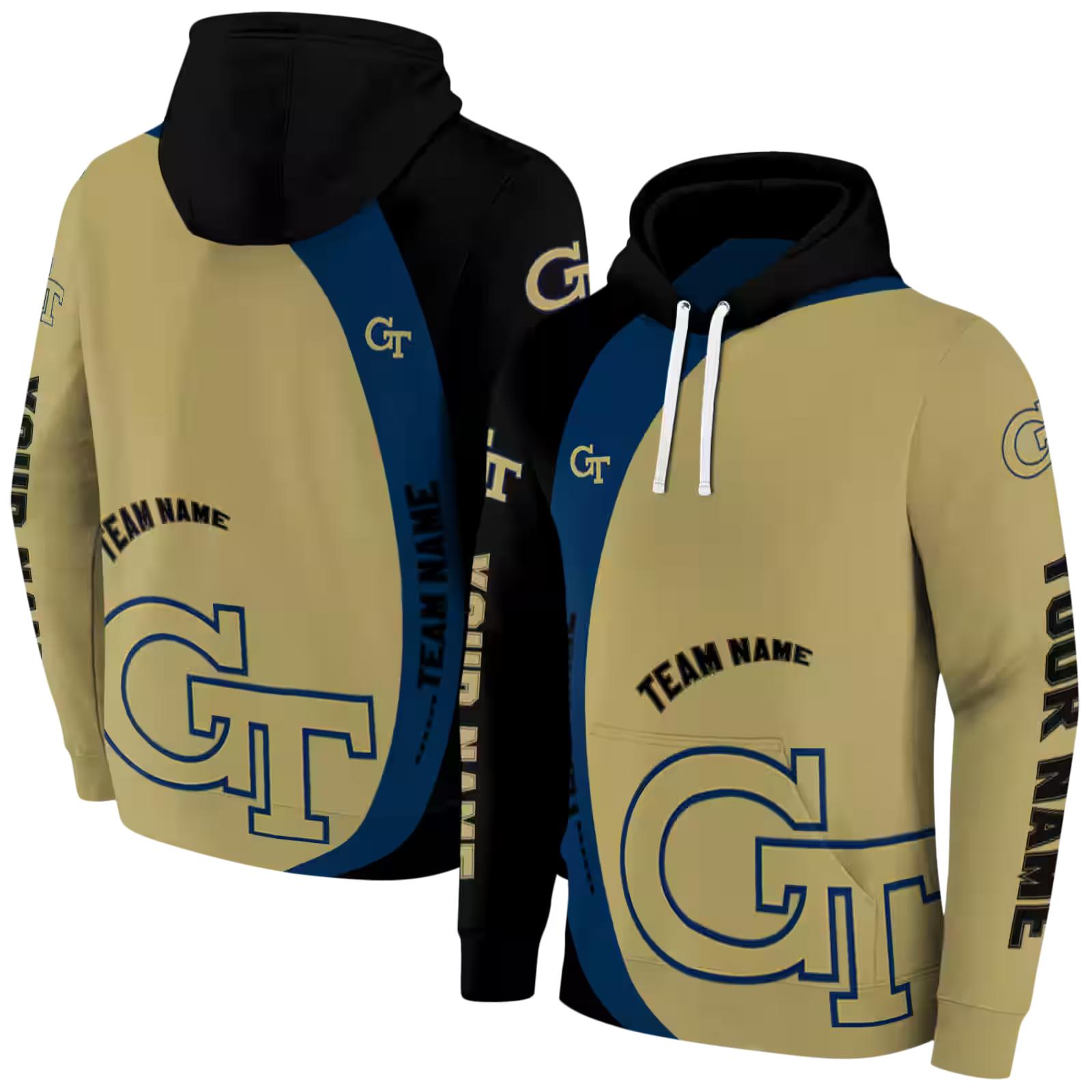 personalized georgia tech yellow jackets minimalist design gold black hoodie fashion forward