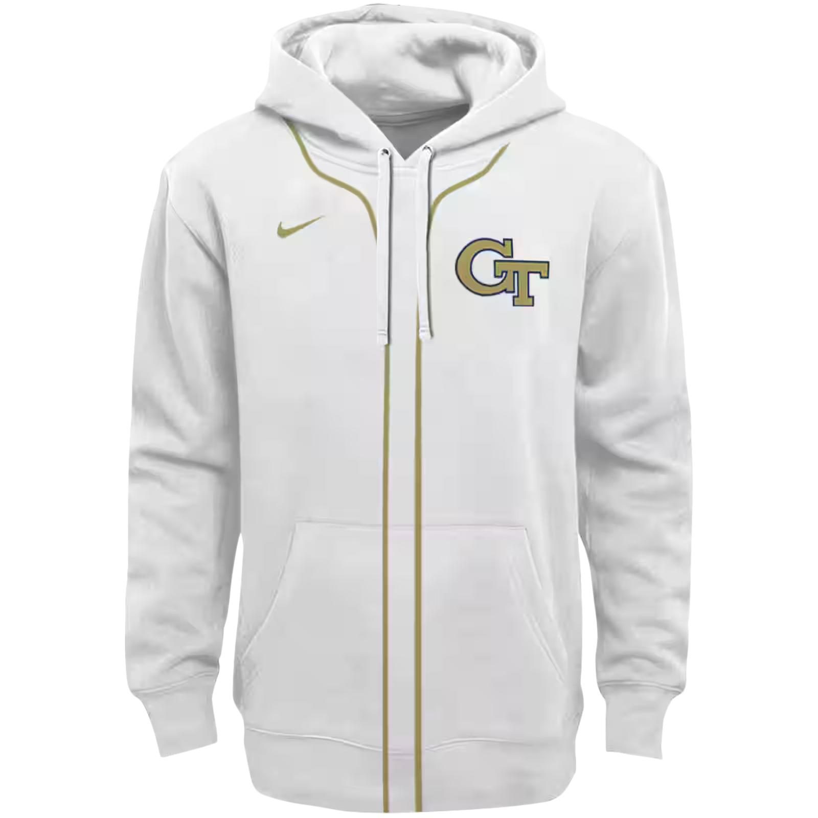 Personalized Georgia Tech Yellow Jackets Sporty Stripe White Hoodie