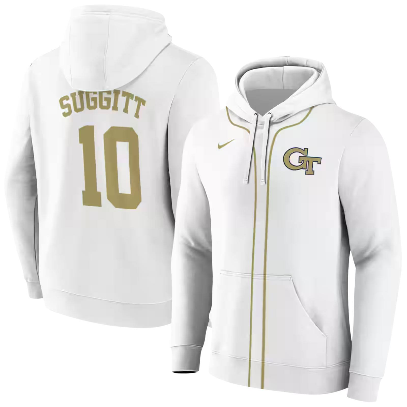 personalized georgia tech yellow jackets sporty stripe white hoodie fashion forward