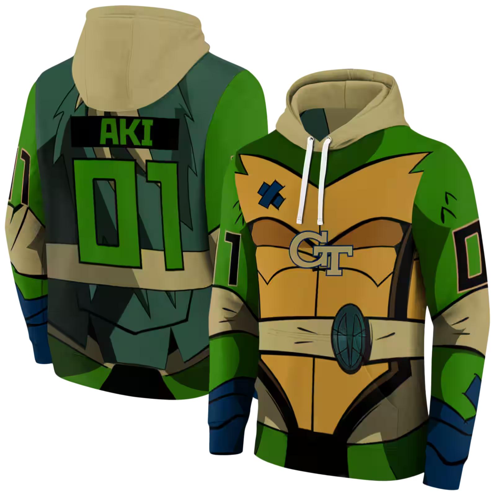 personalized georgia tech yellow jackets superhero armor gold green hoodie fashion forward