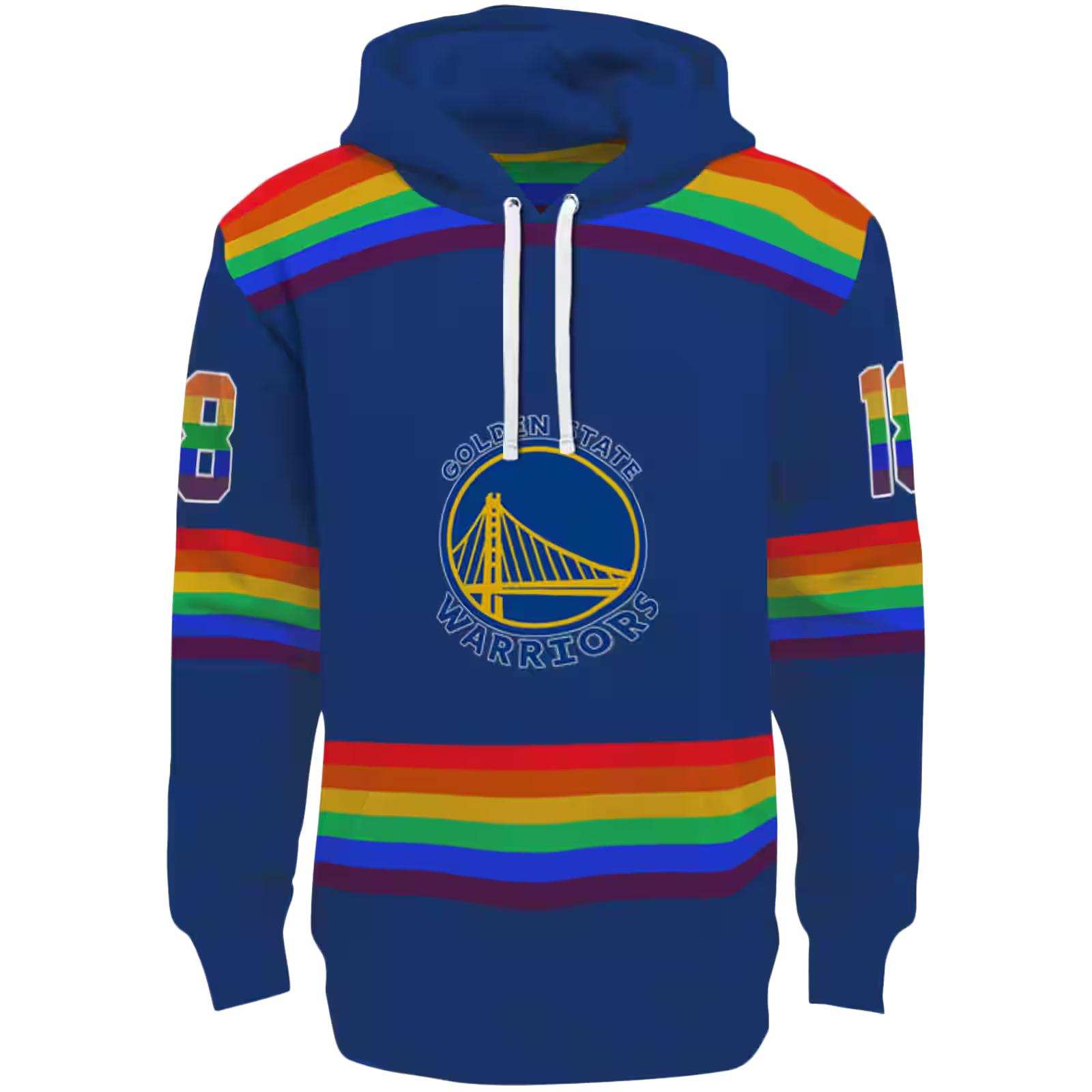 Personalized Golden State Warriors Rainbow Stripes Blue Hoodie