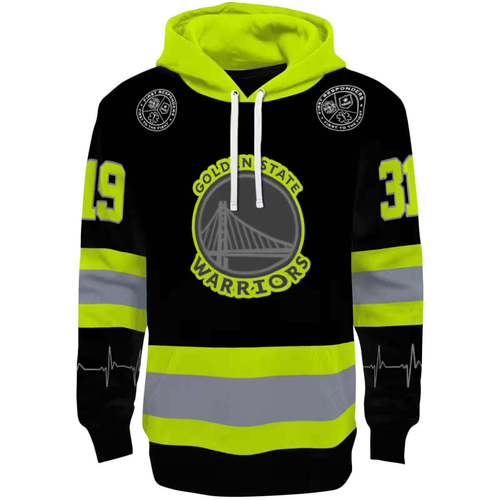 Personalized Golden State Warriors Safety Motif Black Neon Green Hoodie